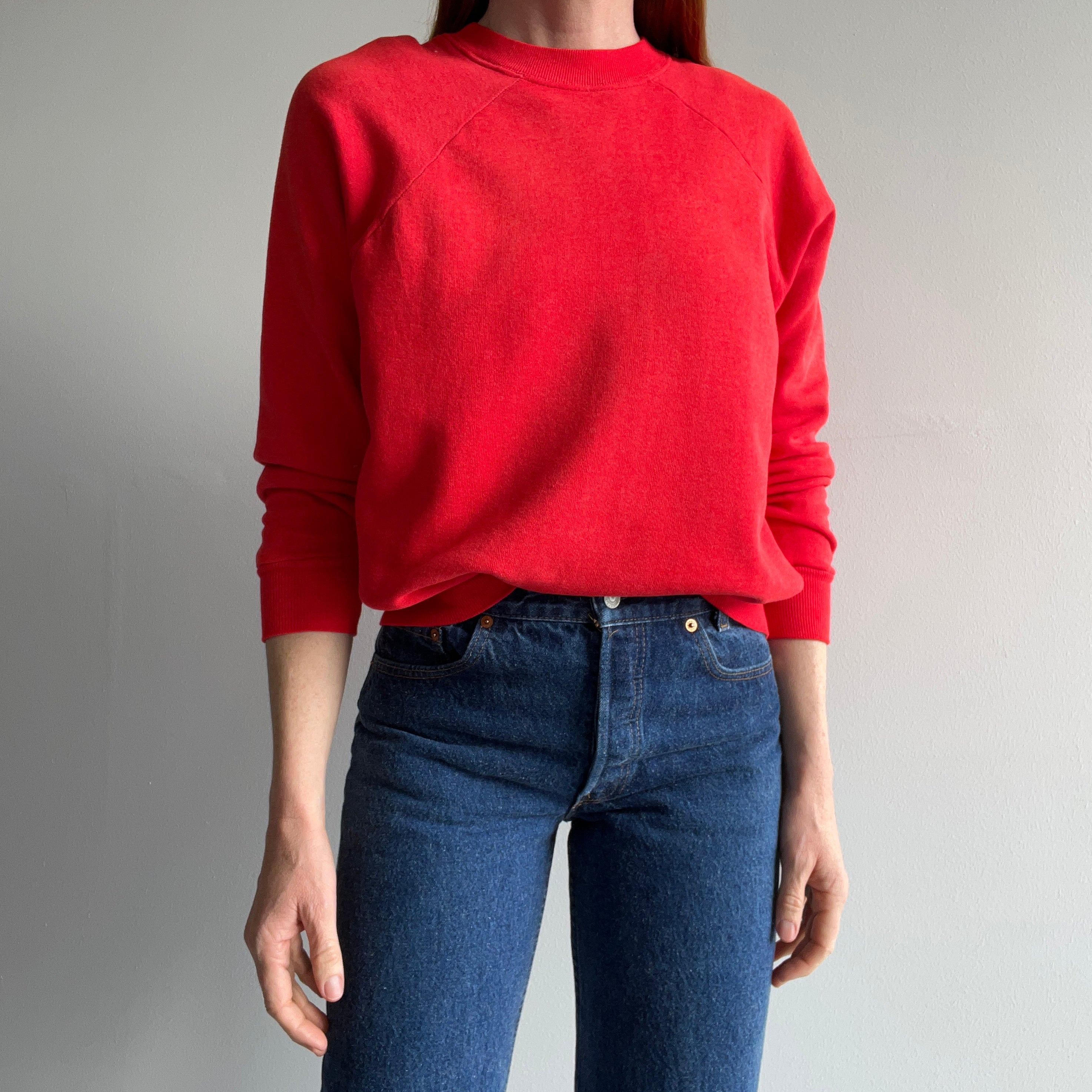 1970s Electric Red Soft and Slouchy Raglan Sweatshirt