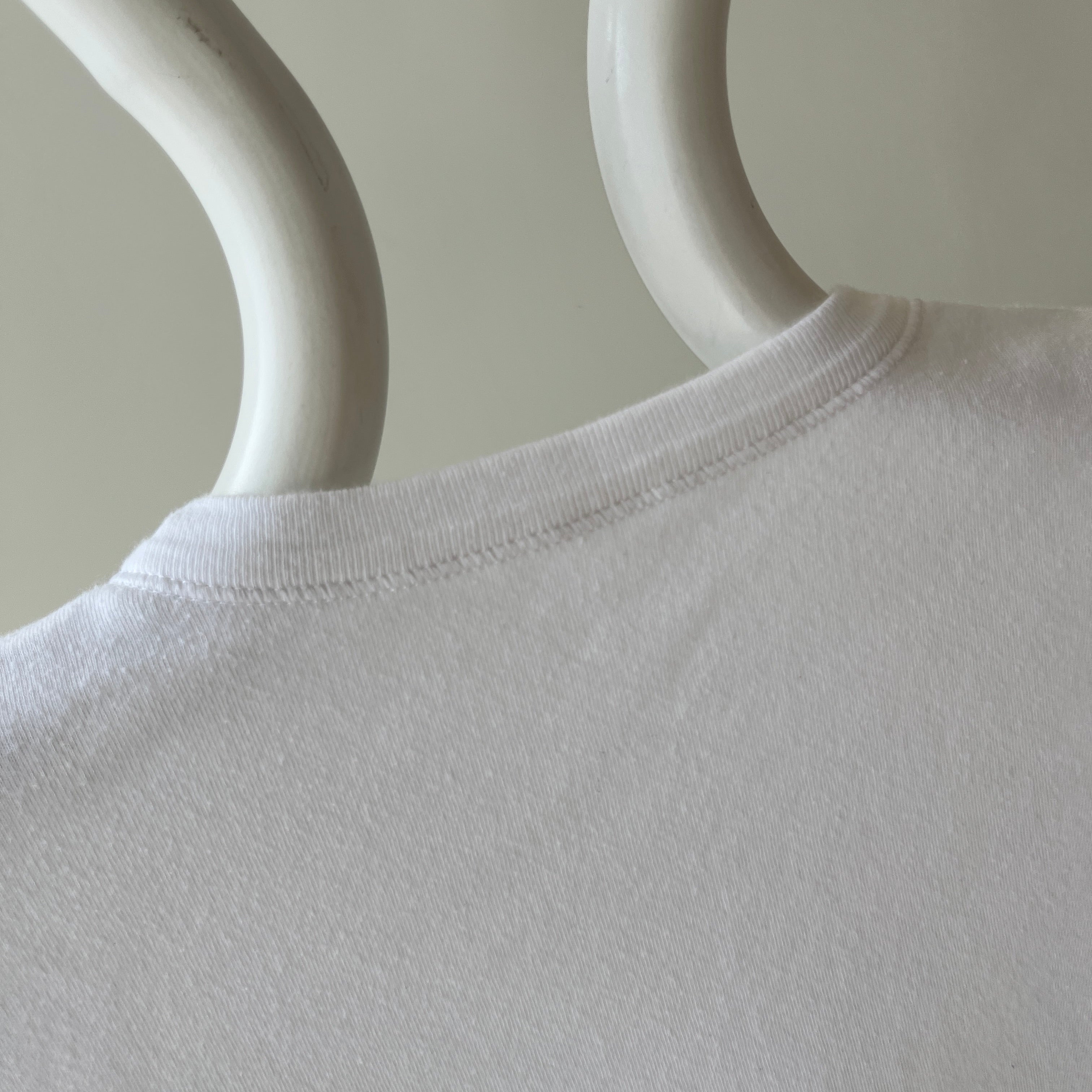 1990/2000 Medium Weight Rolled Neck Knit Blank White Ring T-Shirt