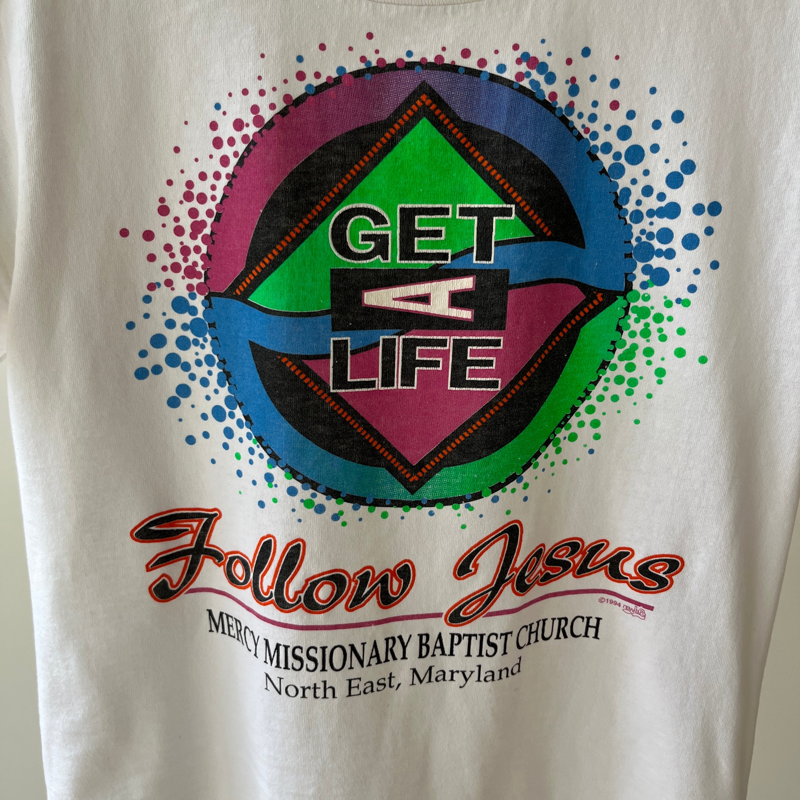 1994 Get A Life, Follow Jesus Youth Size L T-Shirt