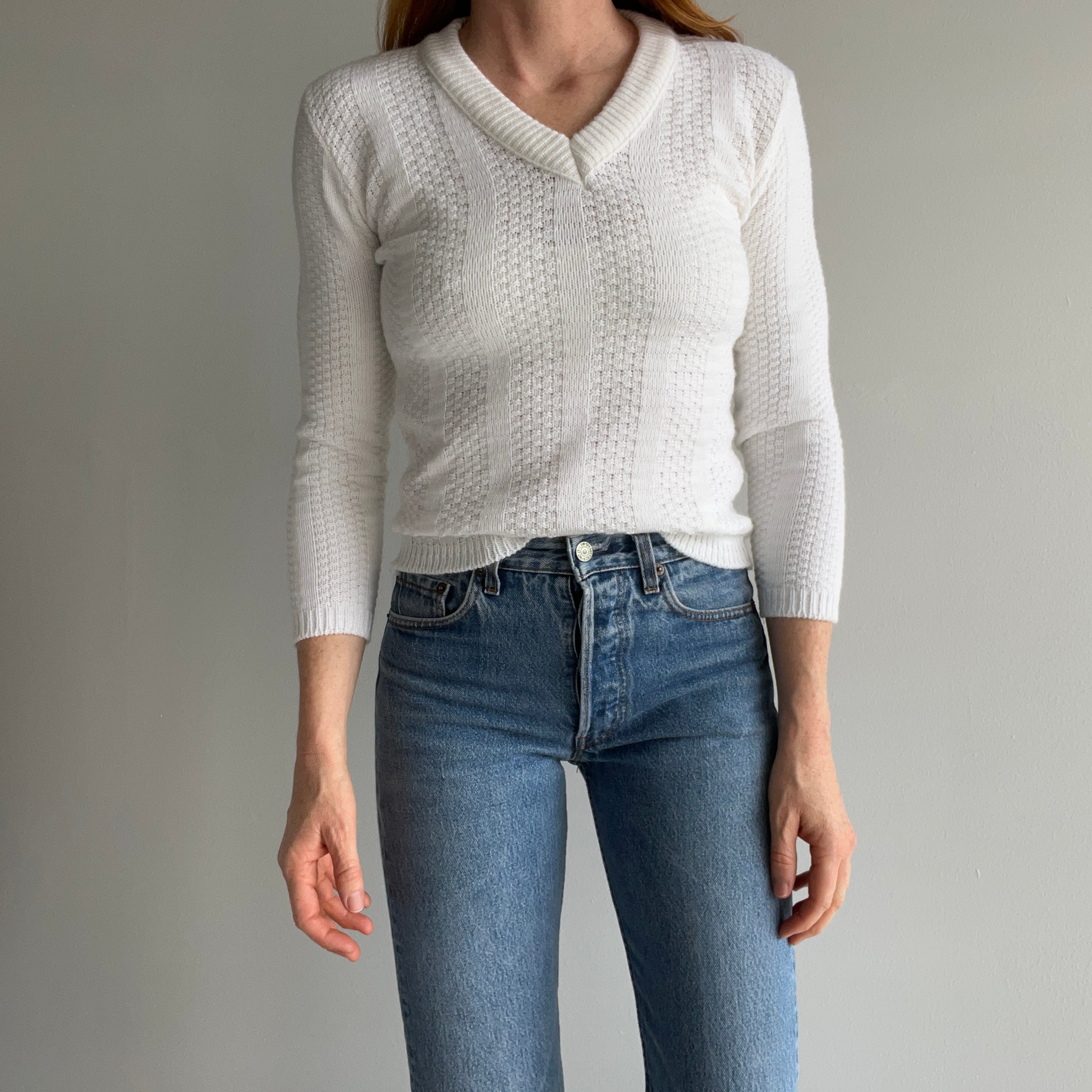 1970s XS White Sweater - A Delight!