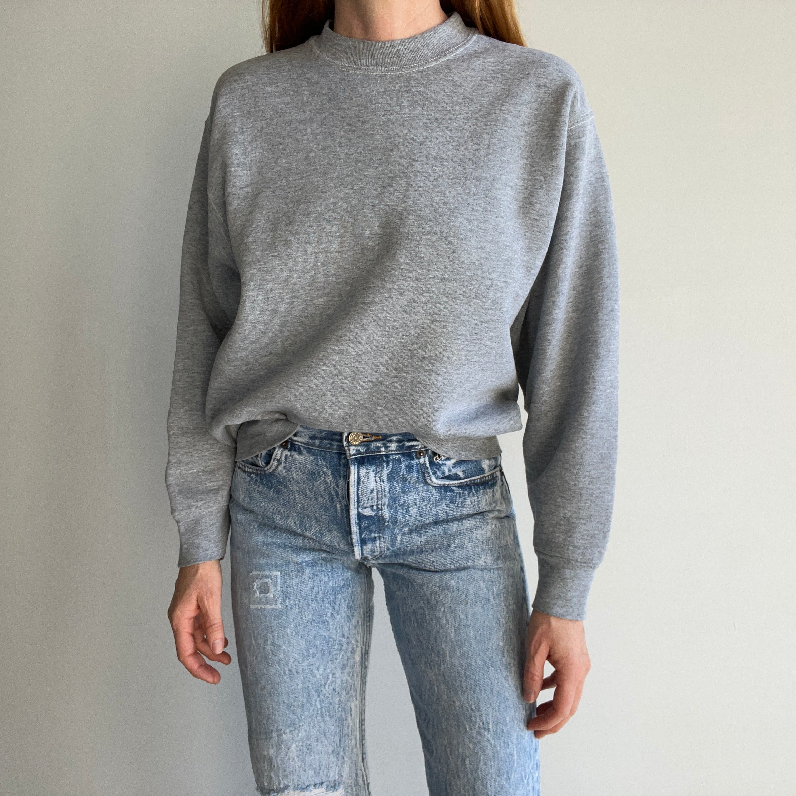 1980s BVD Blank Gray Sweatshirt with Contrast Stitching