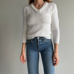 1970s XS White Sweater - A Delight!