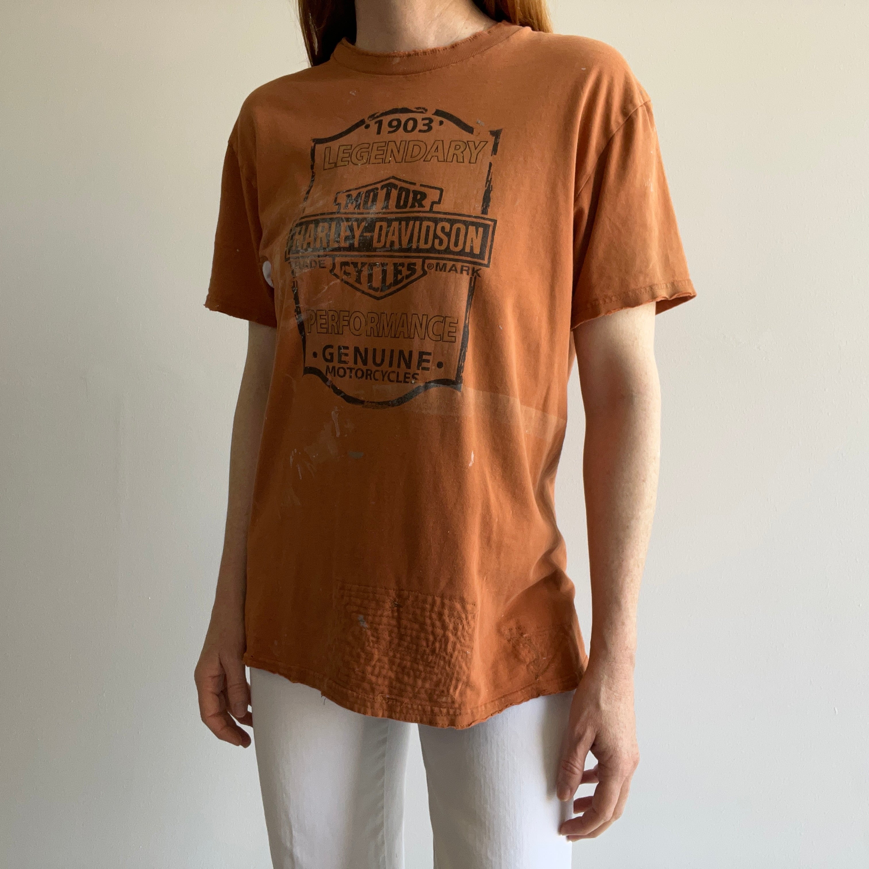 2000s Mended Beyond Rusty Orange Harley T-Shirt