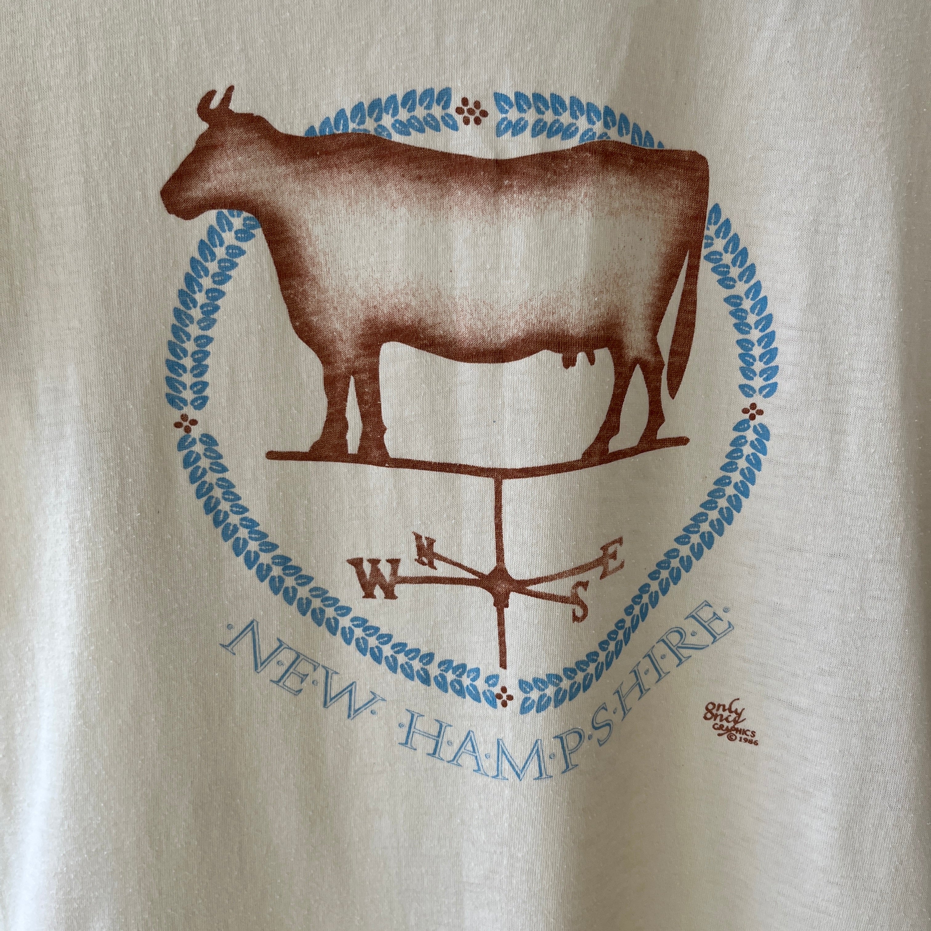 1980s New Hampshire Cow Off White T-Shirt