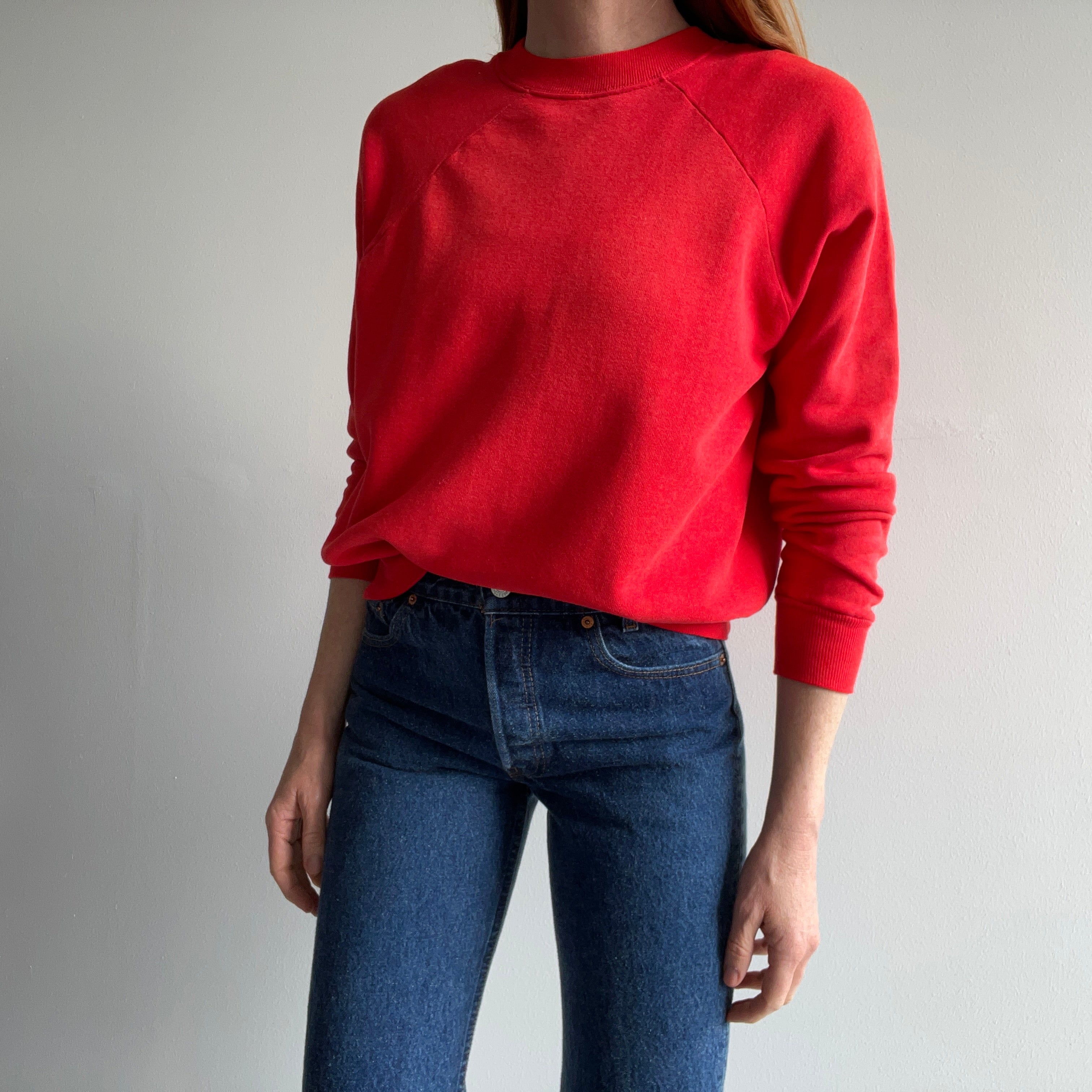 1970s Electric Red Soft and Slouchy Raglan Sweatshirt