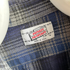 1980s Private Property Blue and Gray Cotton Flannel