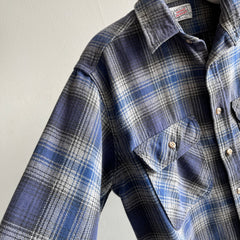 1980s Private Property Blue and Gray Cotton Flannel