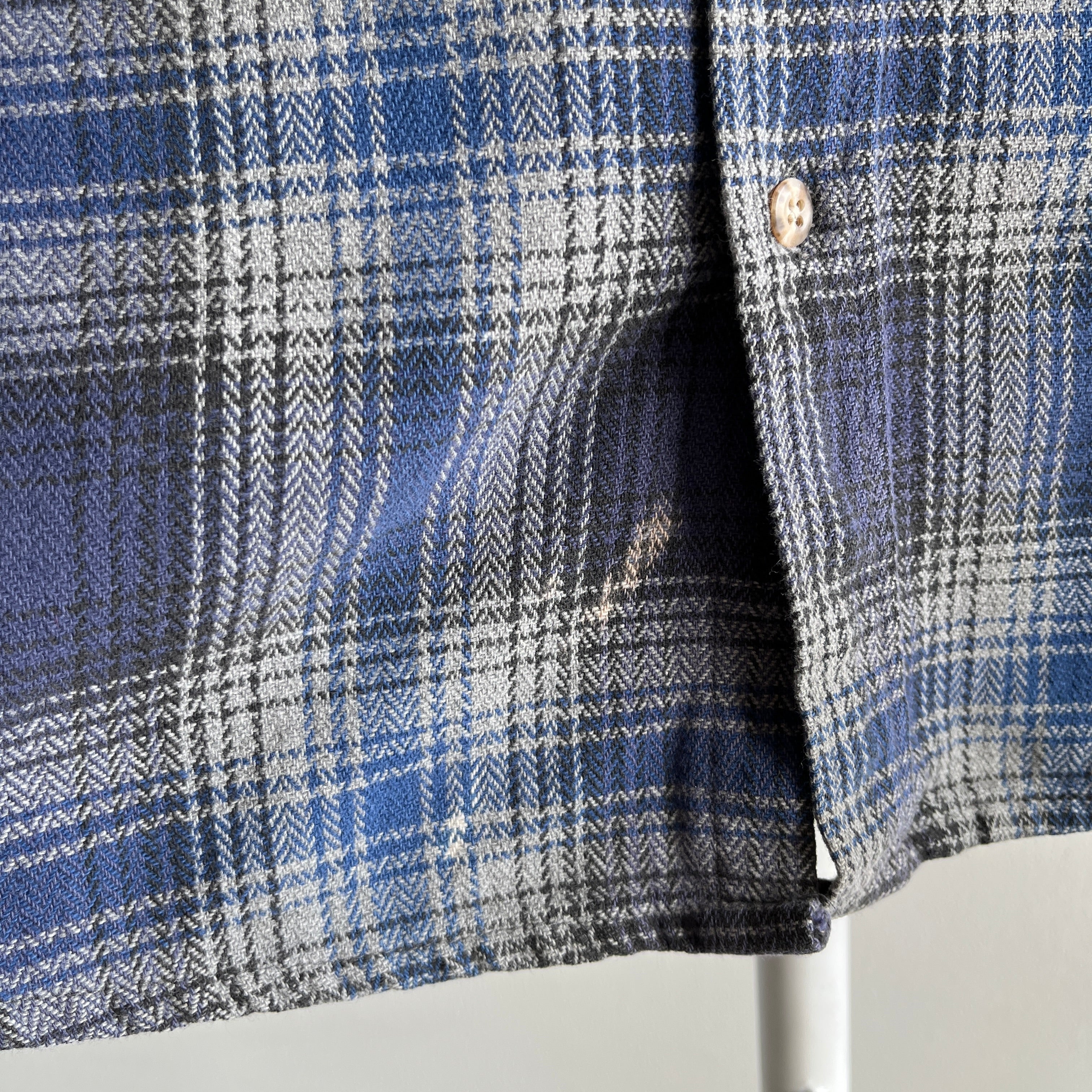 1980s Private Property Blue and Gray Cotton Flannel