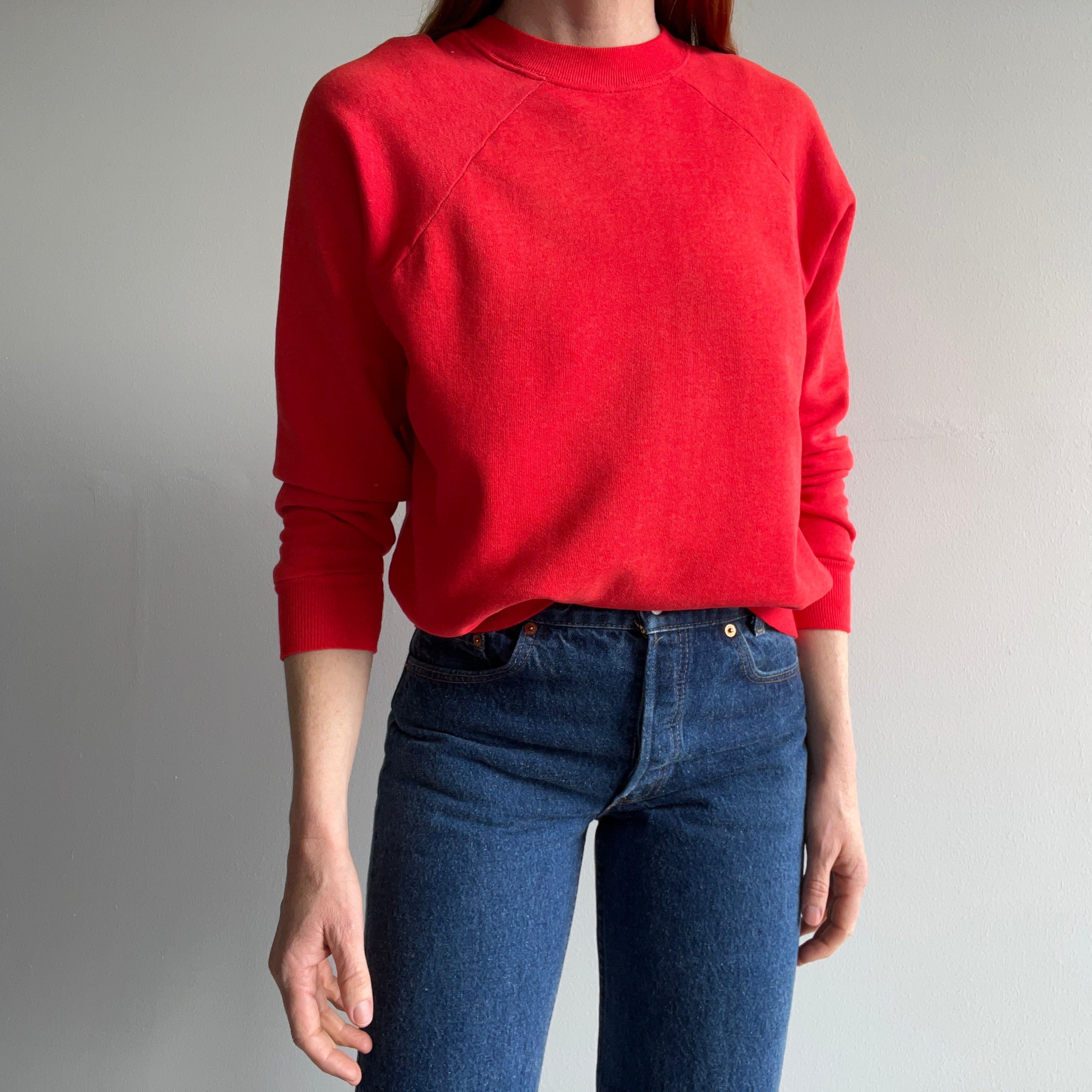 1970s Electric Red Soft and Slouchy Raglan Sweatshirt