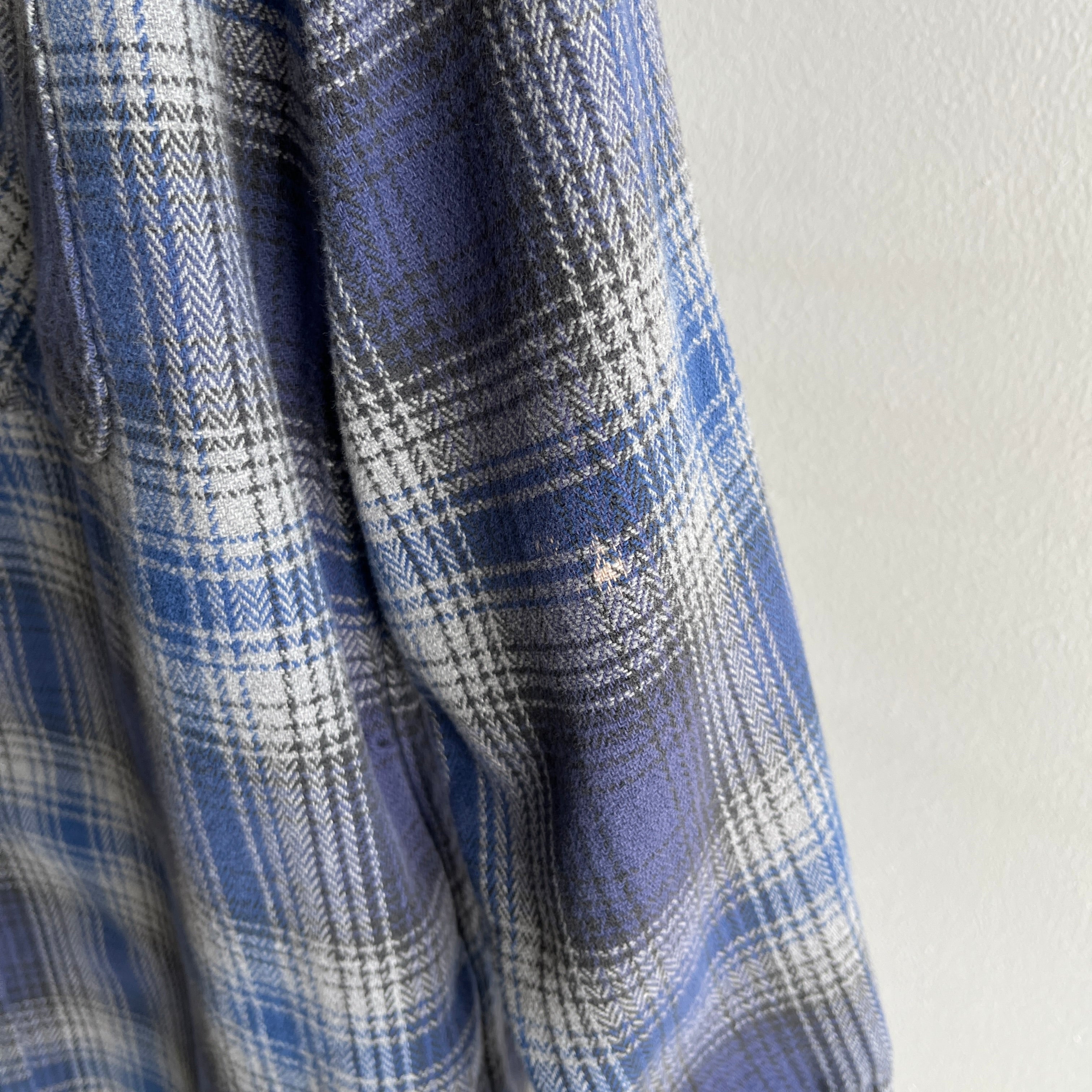 1980s Private Property Blue and Gray Cotton Flannel