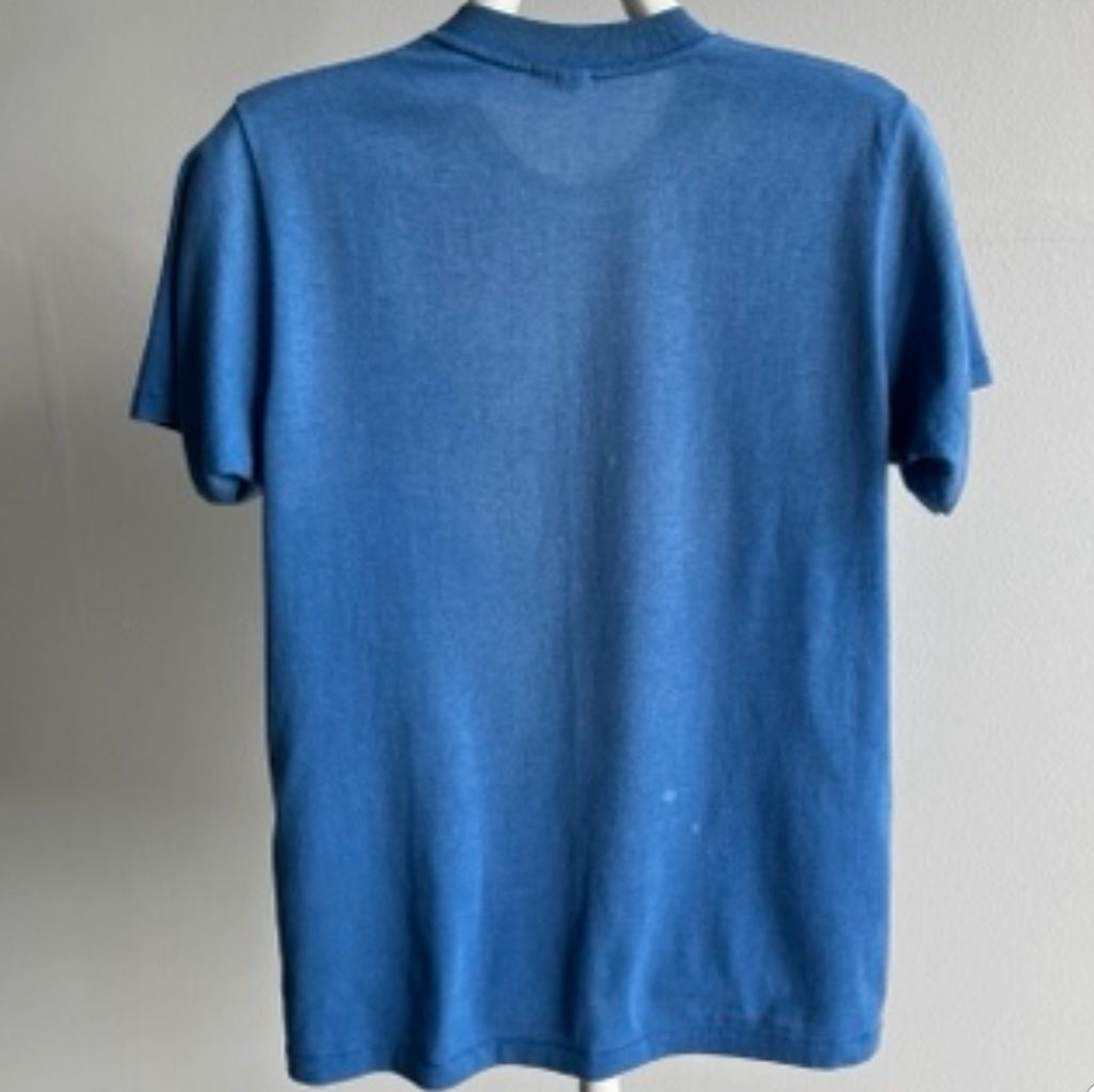 1980s Heavily Stained Faded Blank Blue T-Shirt - Swoon