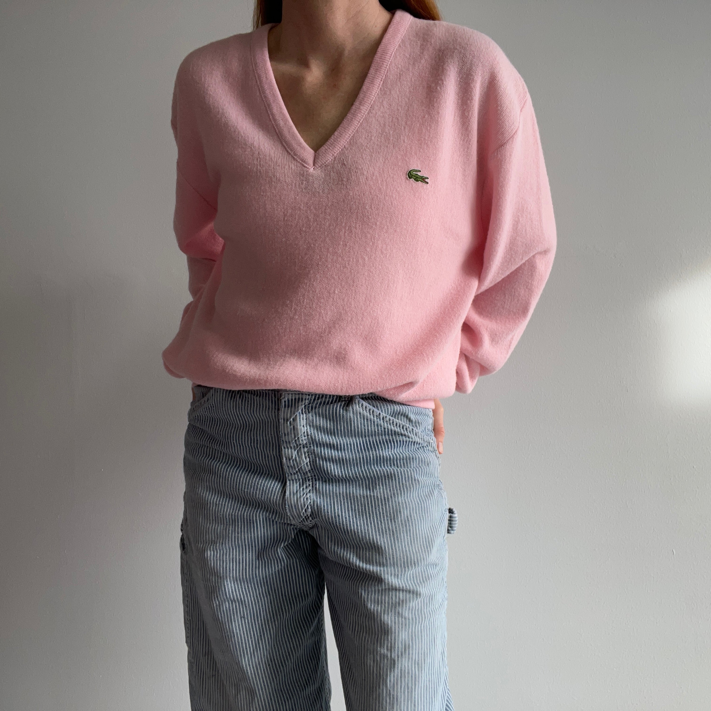 1970/80s Lacoste Pale Pink V-Neck Sweater