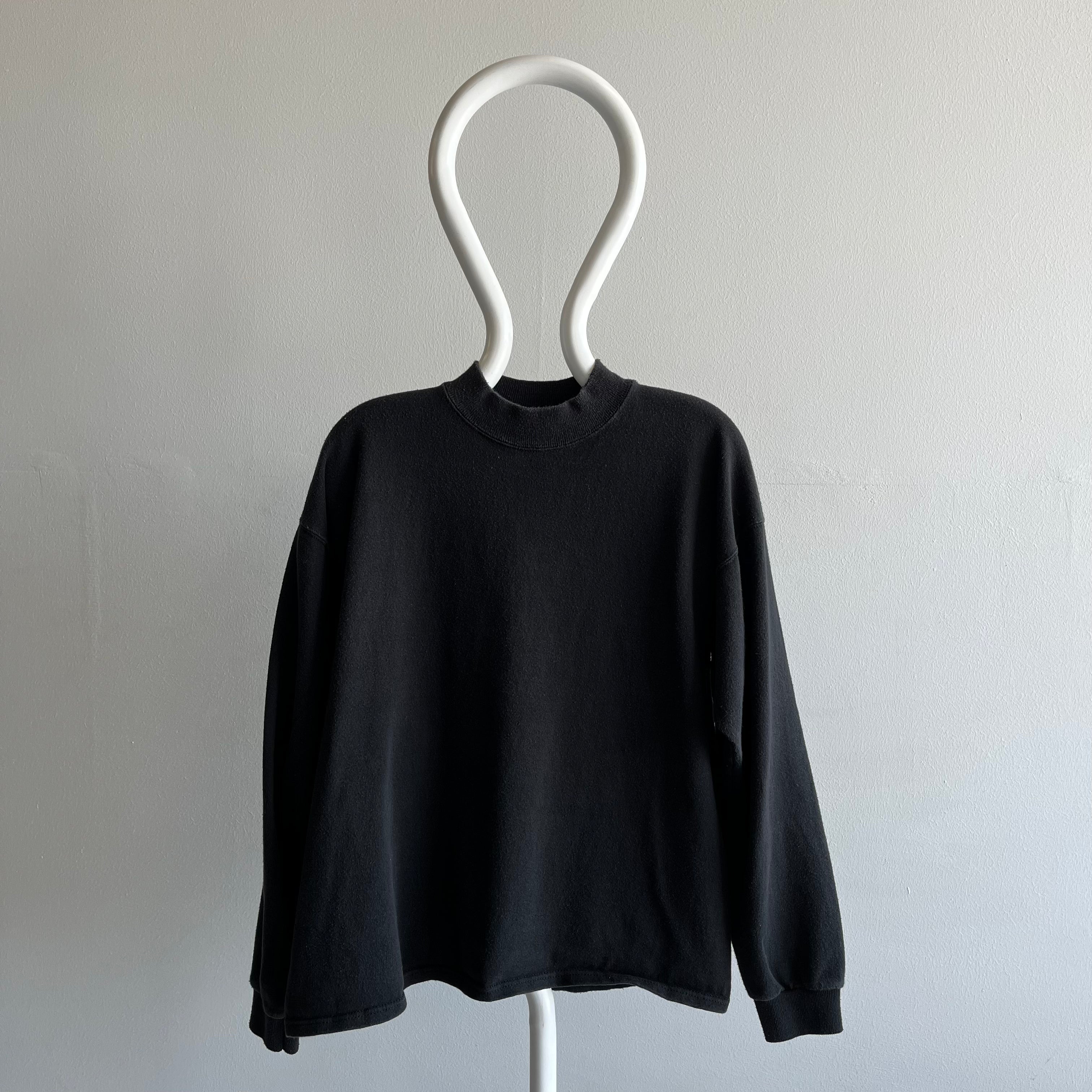 1980/90s 100% Cotton/USA Made Blank Black Mock Neck Shirt/Sweatshirt