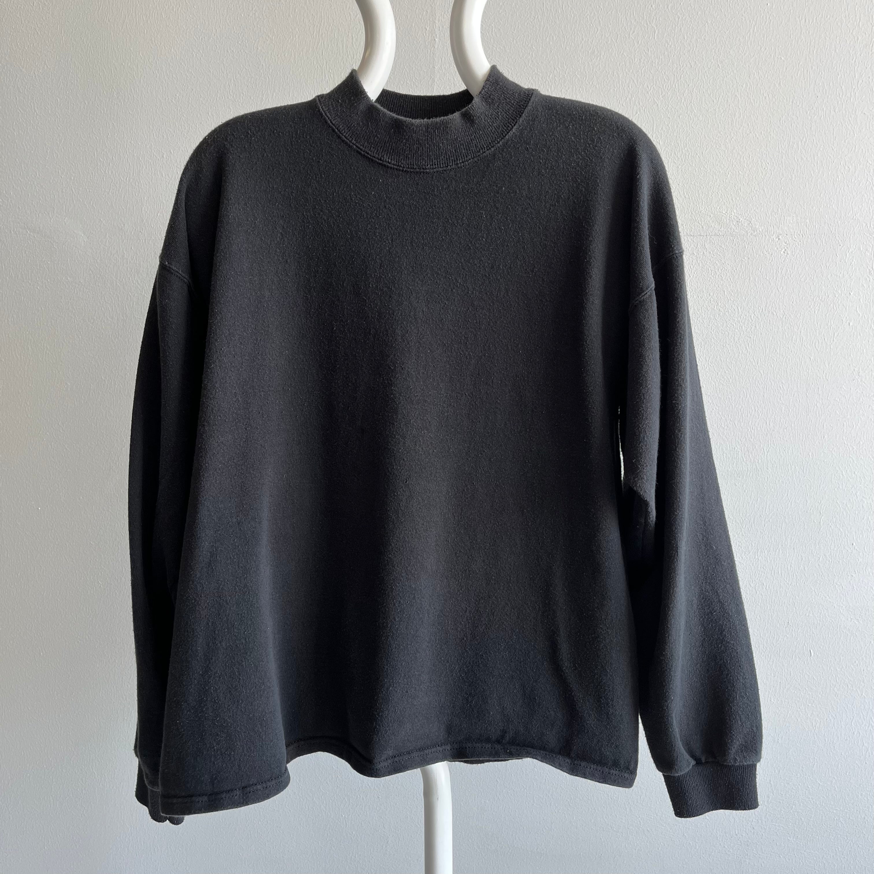 1980/90s 100% Cotton/USA Made Blank Black Mock Neck Shirt/Sweatshirt