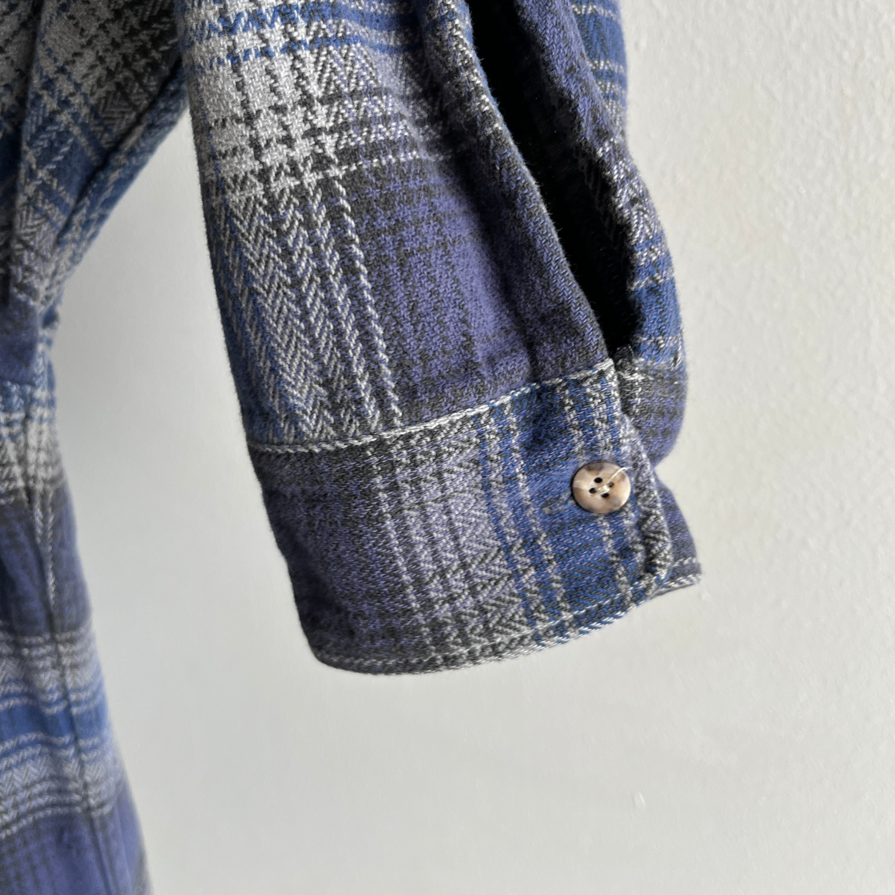 1980s Private Property Blue and Gray Cotton Flannel