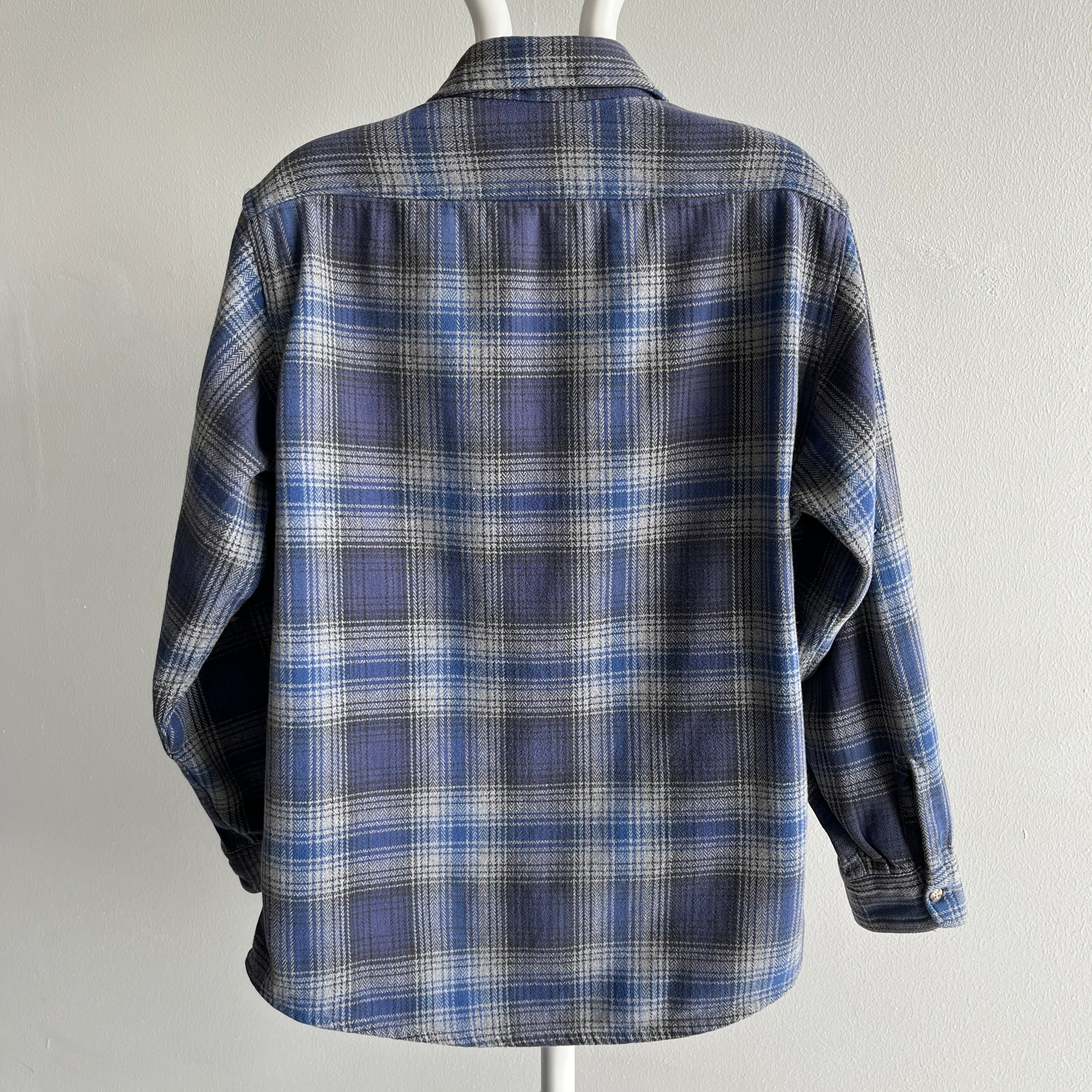 1980s Private Property Blue and Gray Cotton Flannel