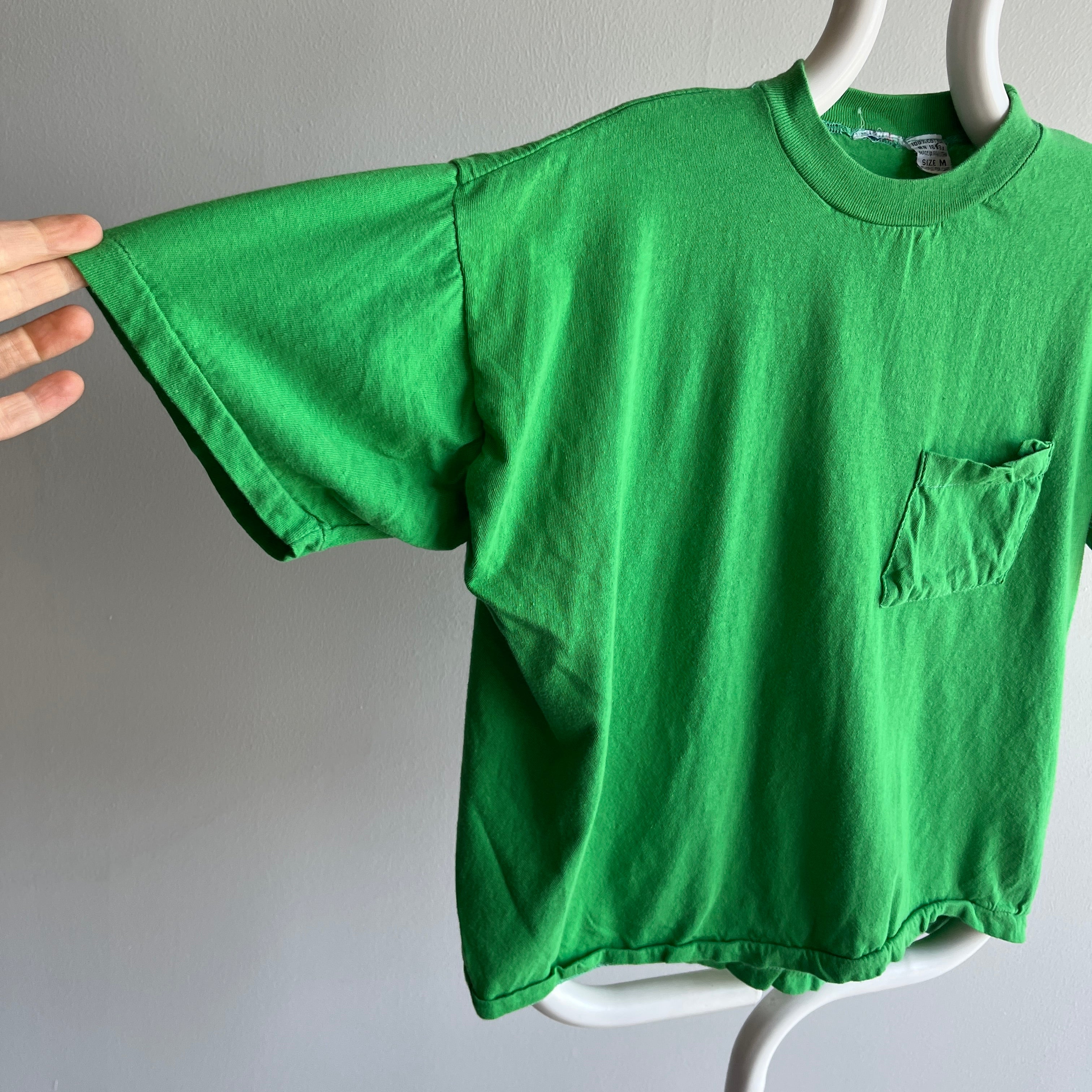 1980s The Slouchiest Kelly Green Pocket Tee Ever Made In The 80s, Maybe