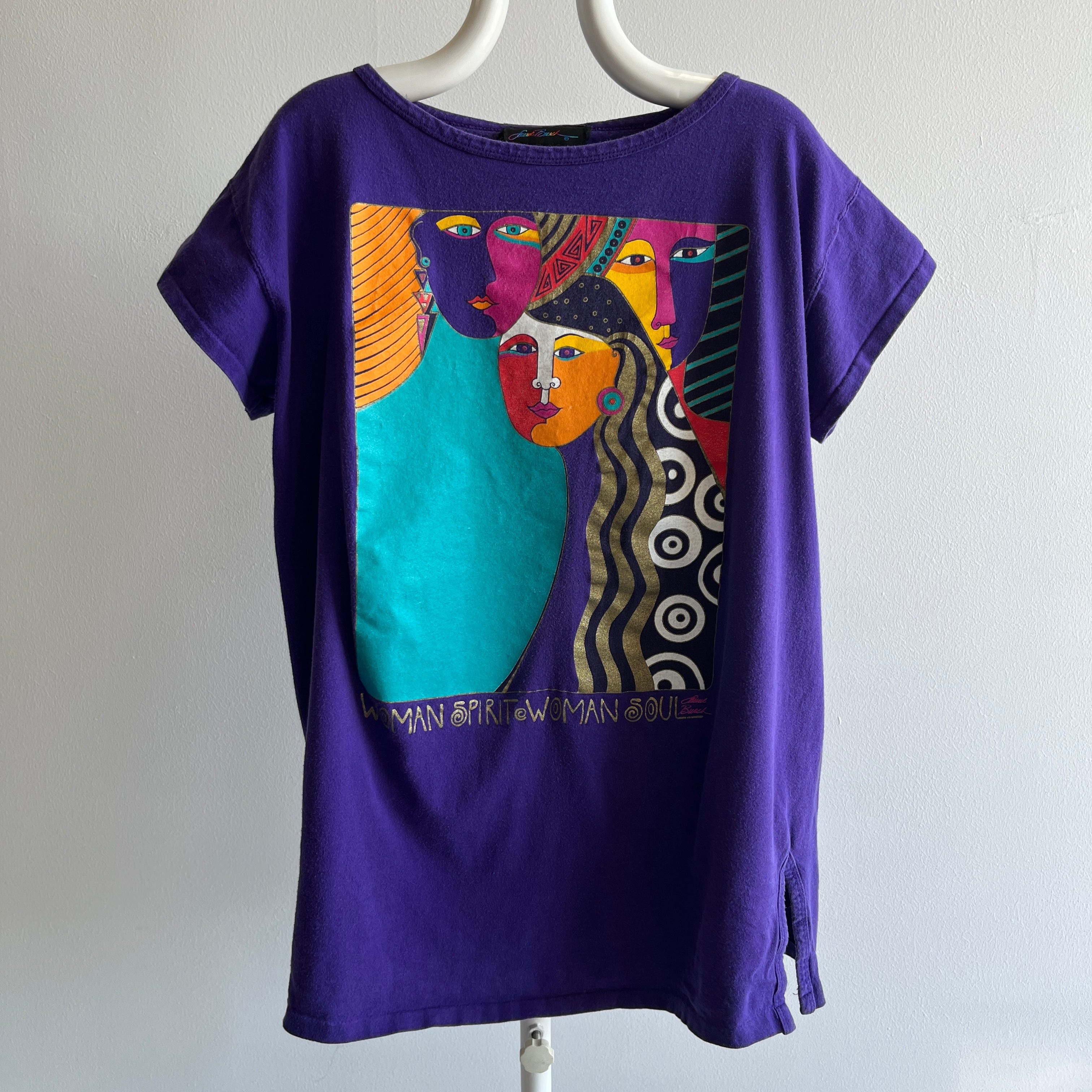 1980s Laura Busch Woman Spirit, Woman Soul Longer Cotton T-Shirt