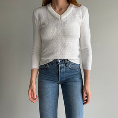 1970s XS White Sweater - A Delight!