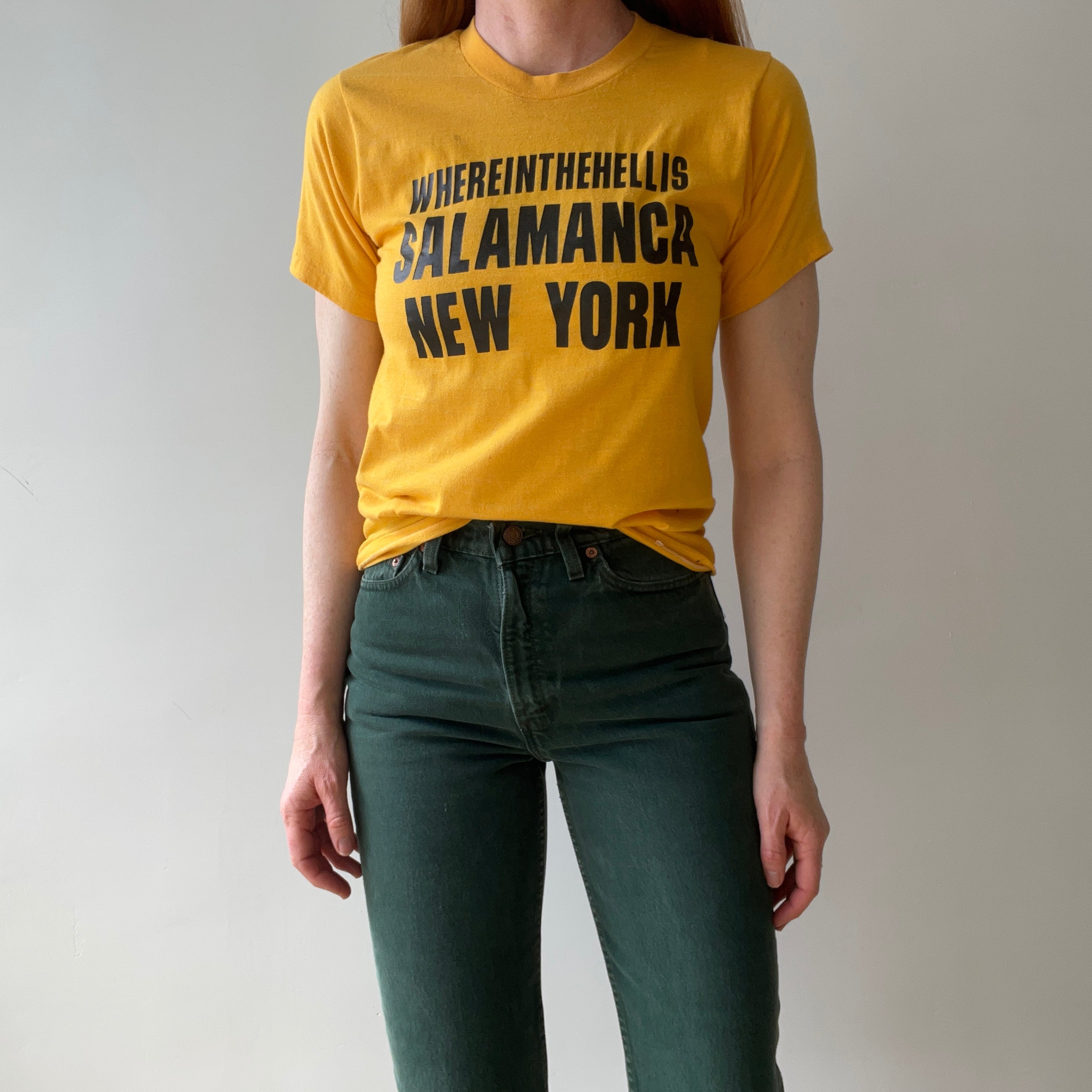 1970s Yellow, Where The Hell is Salamanca New York T-shirt