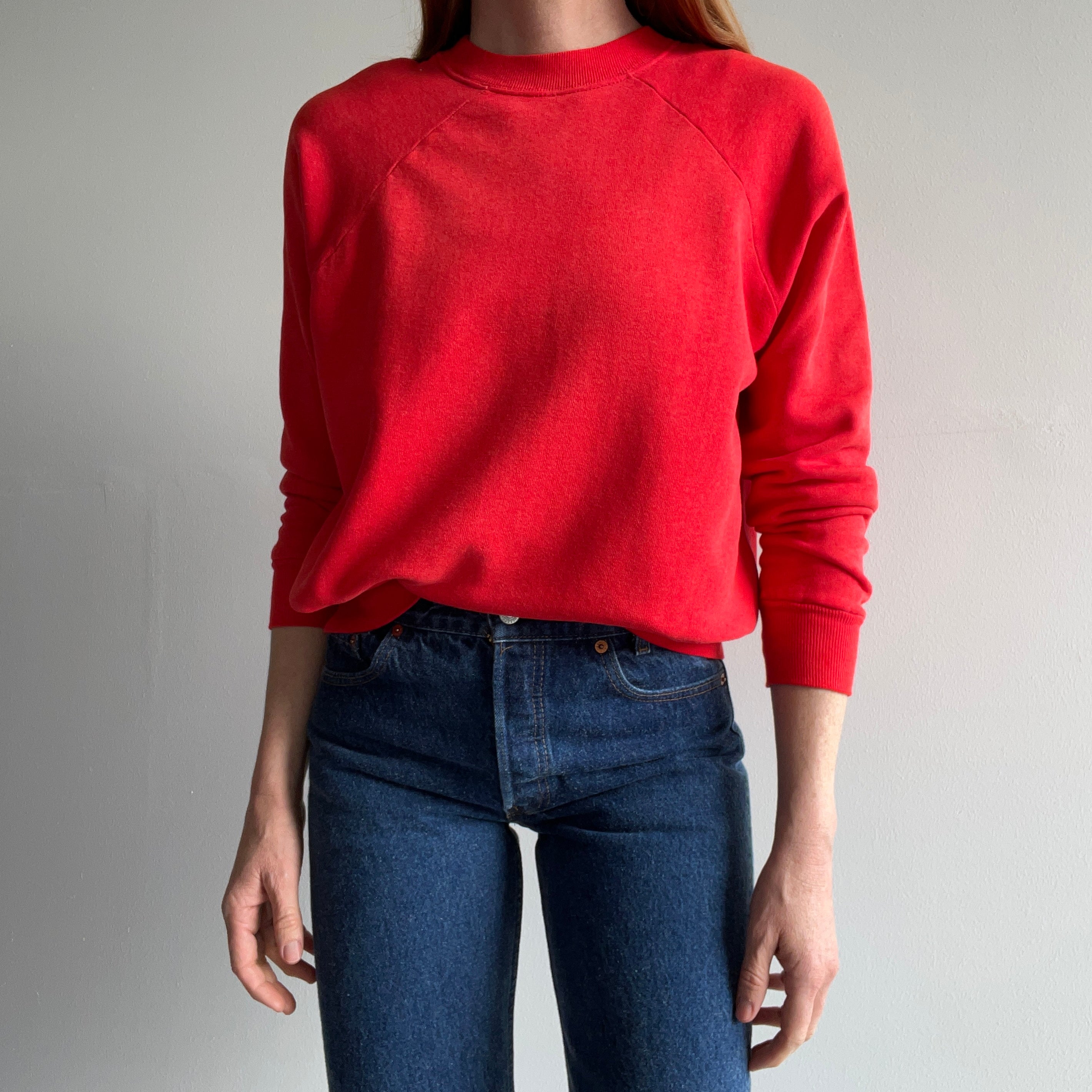 1970s Electric Red Soft and Slouchy Raglan Sweatshirt