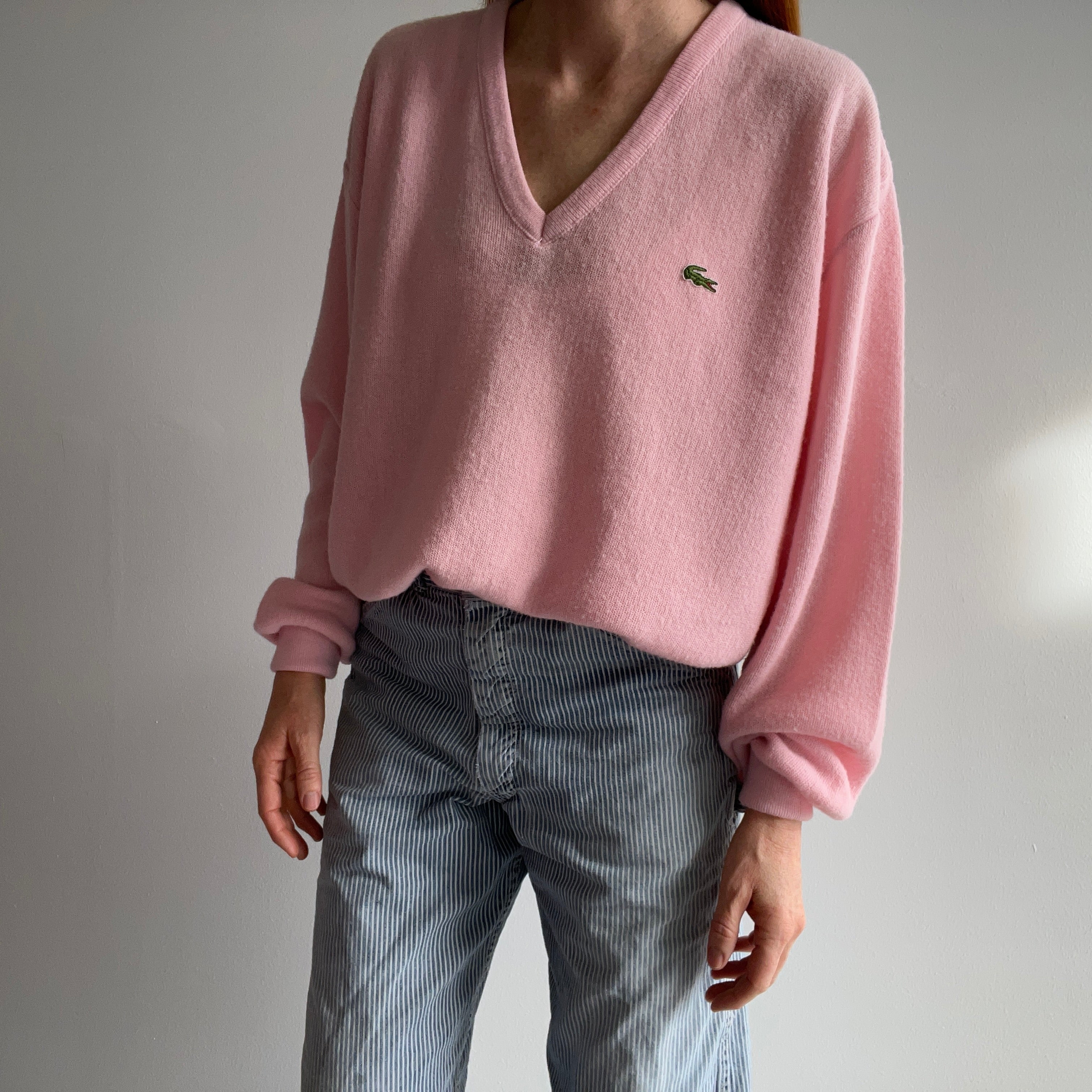 1970/80s Lacoste Pale Pink V-Neck Sweater