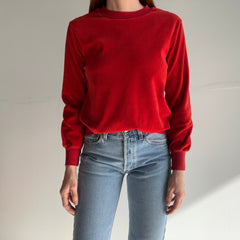 1970s Rusty Red Orange Velour Sweatshirt - WOWZA