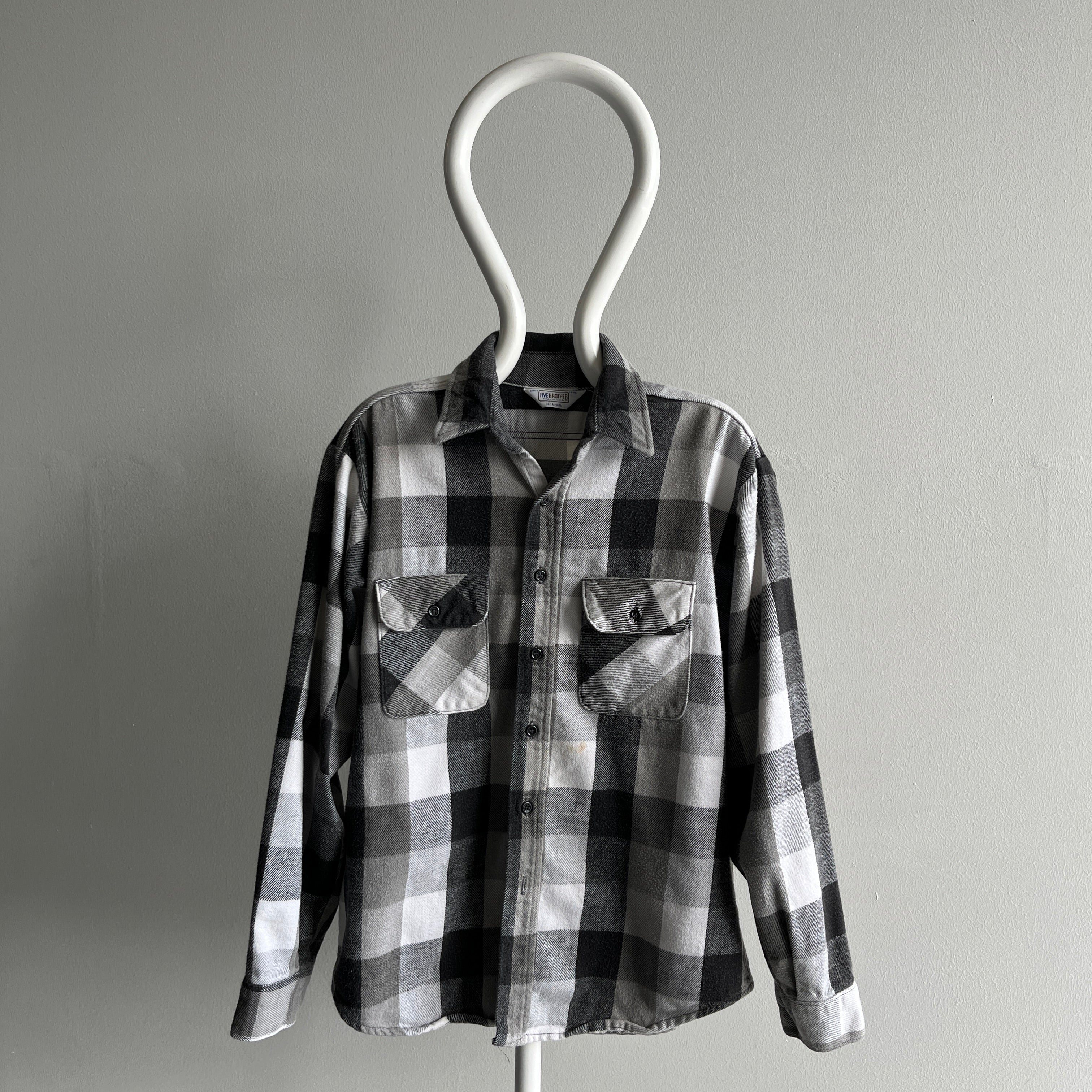 1990s Five Brothers Black and White Cotton Flannel