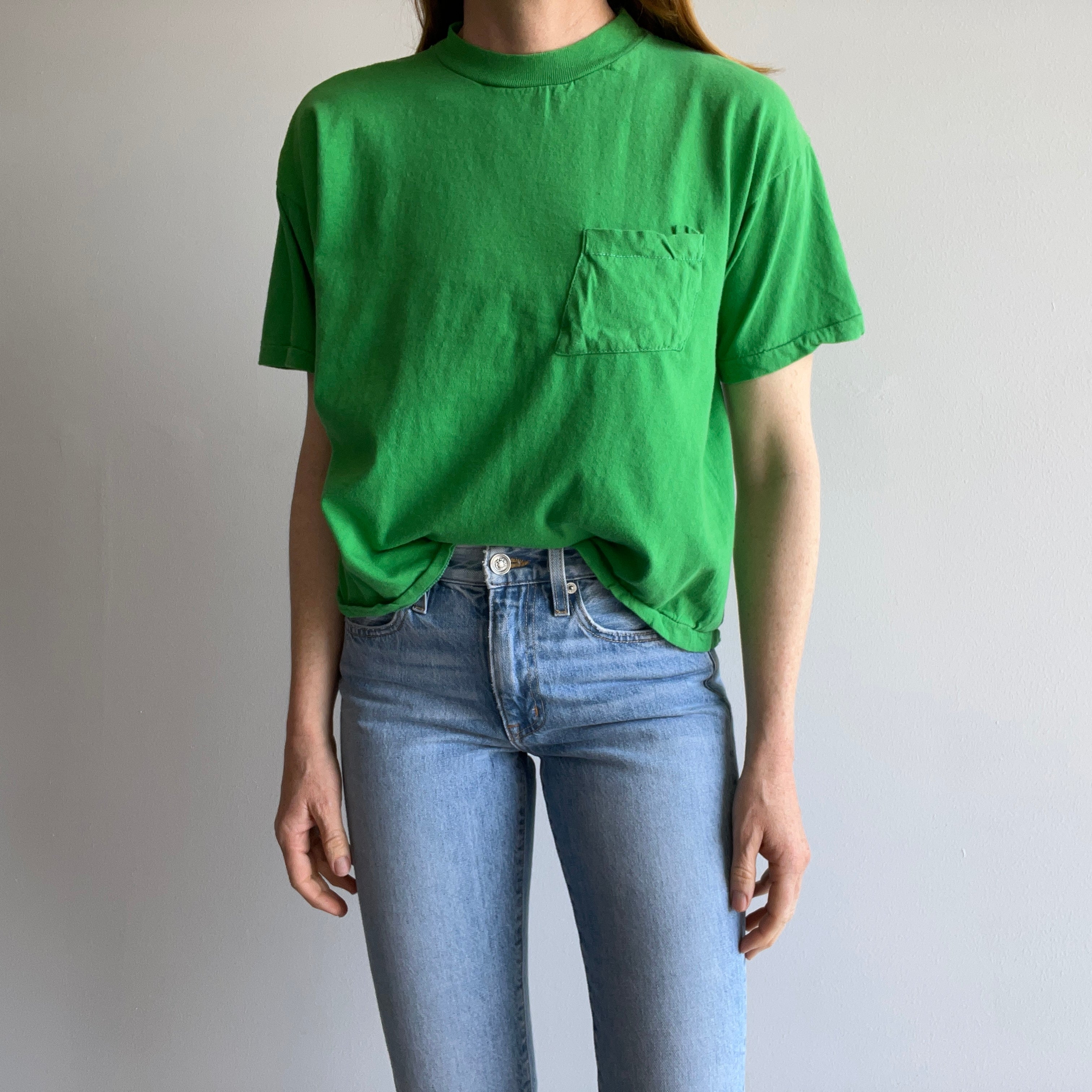 1980s The Slouchiest Kelly Green Pocket Tee Ever Made In The 80s, Maybe