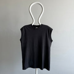 1980s Faded Black Medium Weight Cotton Muscle Tank