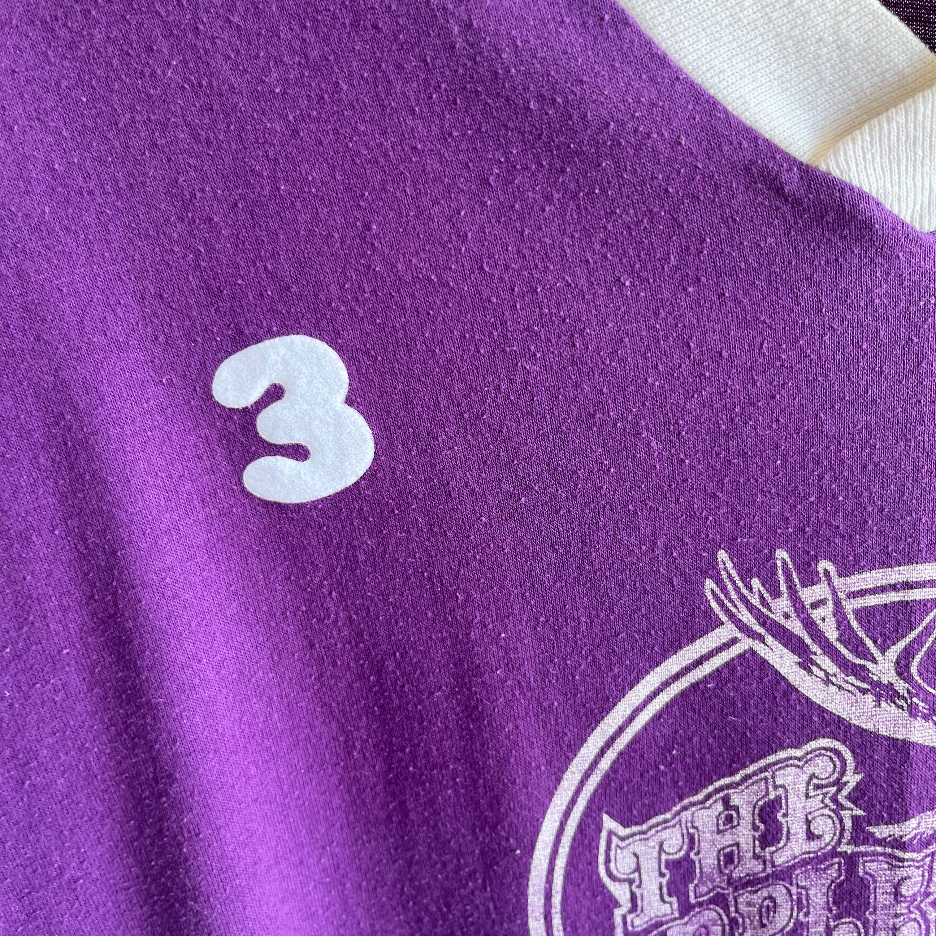 1970s The Purple Moose Saloon Front and Back No 3 Ring V Neck by Sportswear