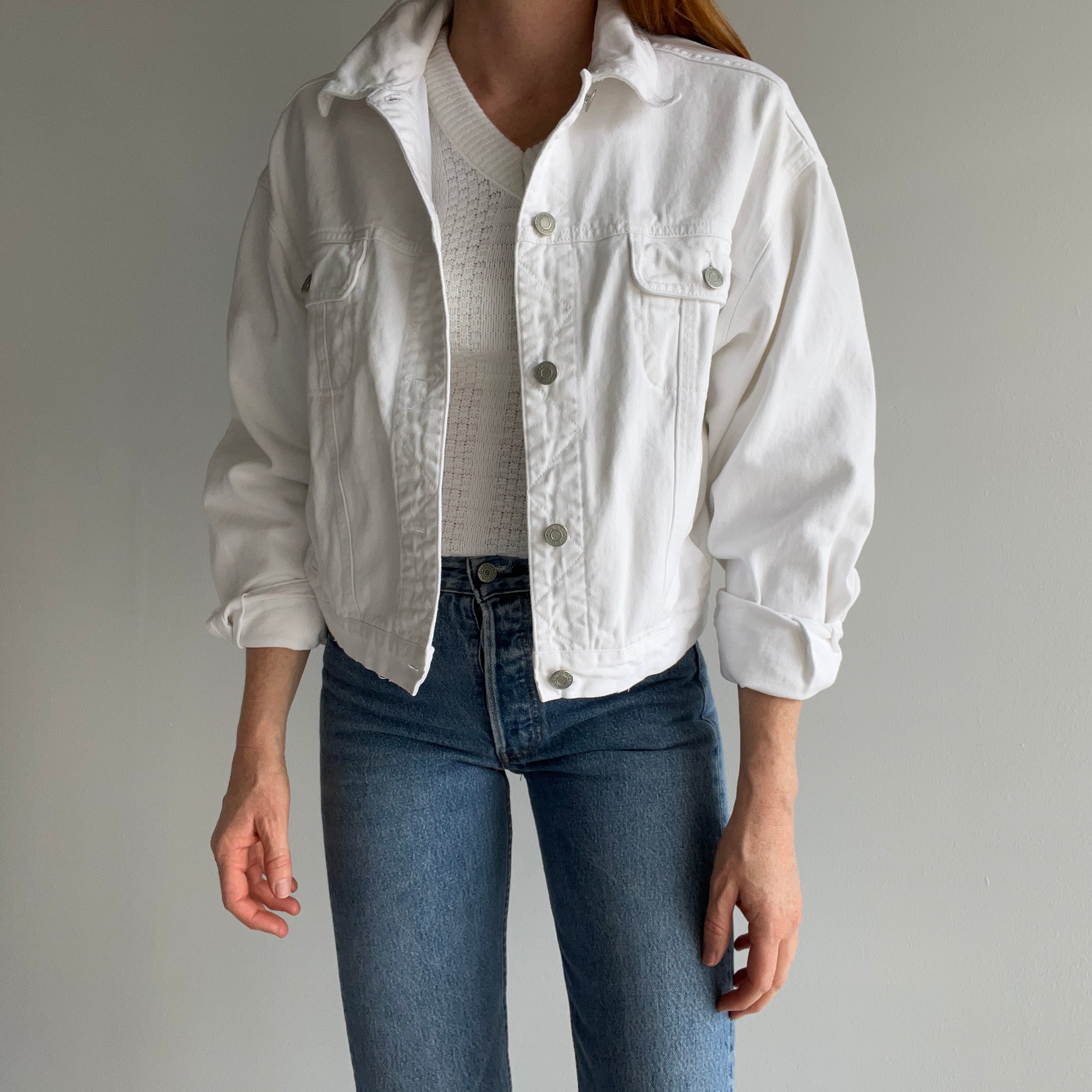 2000s white denim jacket women’s