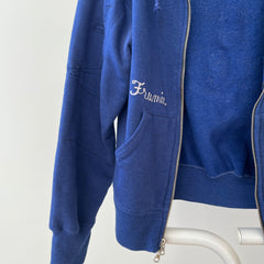 1970s Navy Blue Repaired Beth Rivkah Zip Up Hoodie