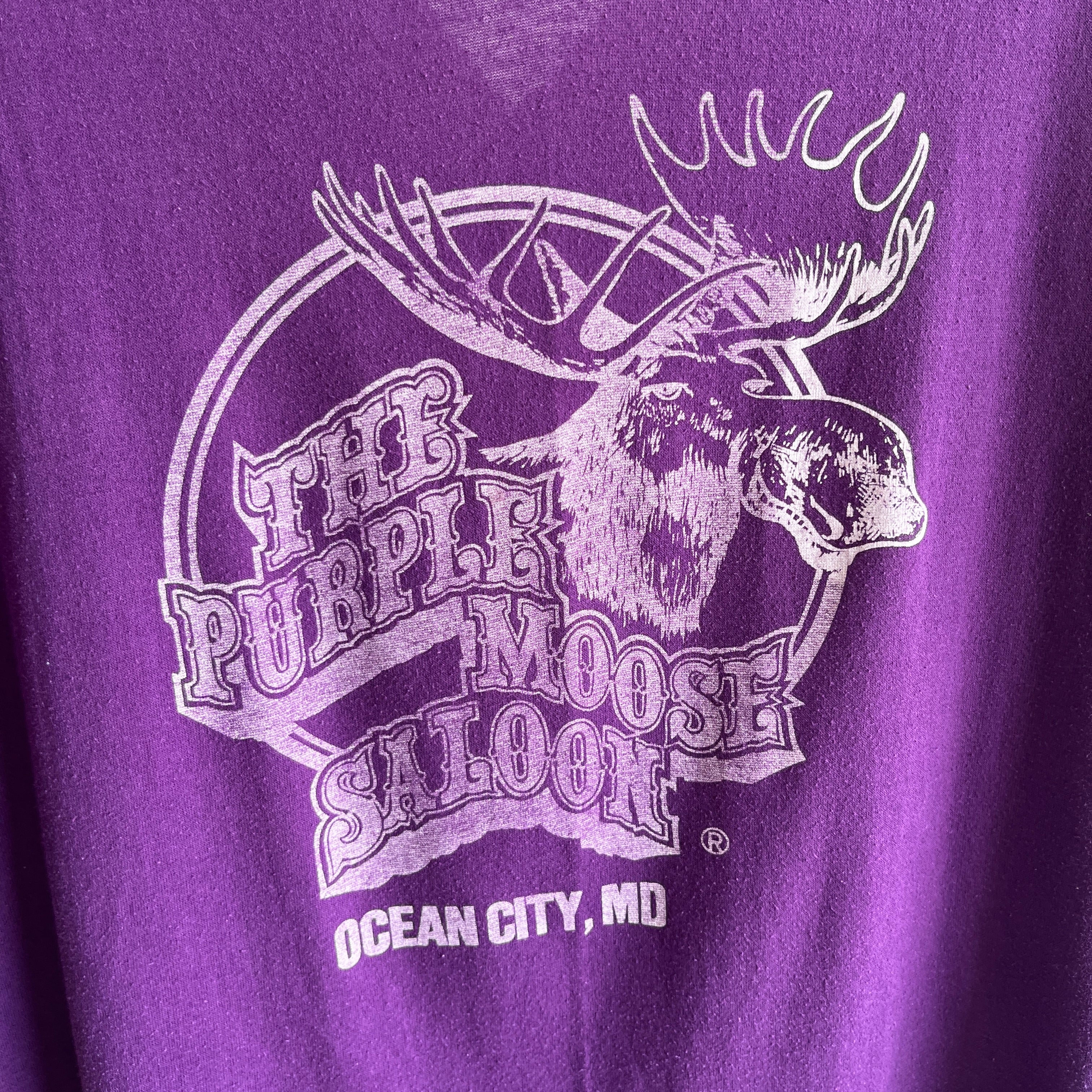 1970s The Purple Moose Saloon Front and Back No 3 Ring V Neck by Sportswear