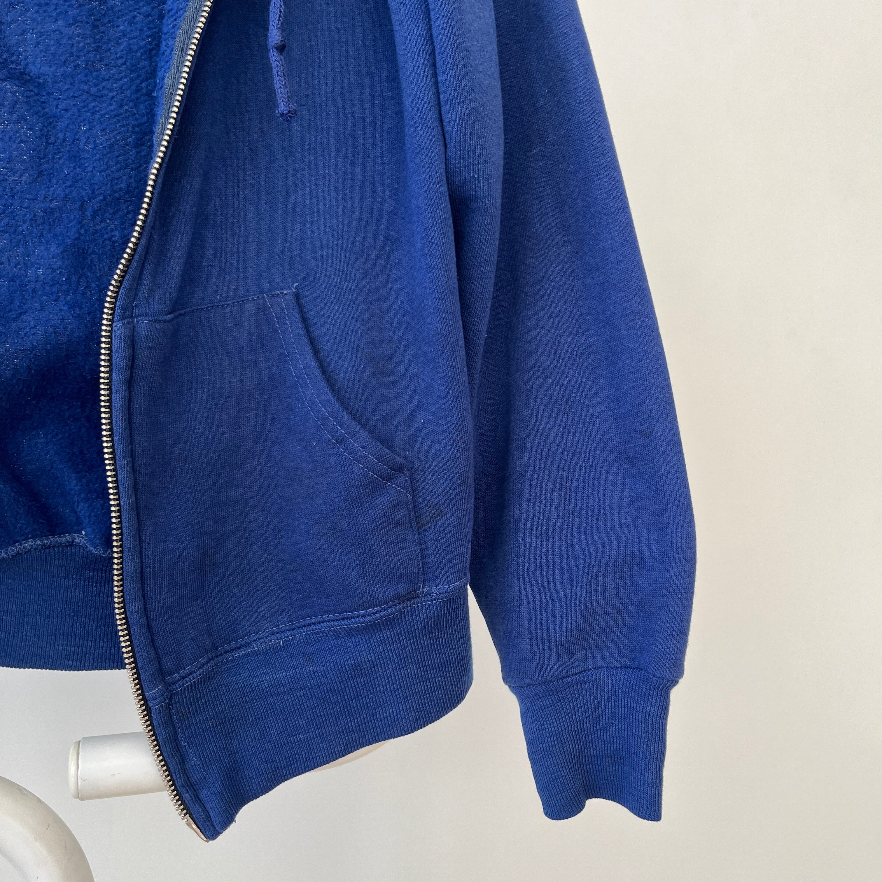 1970s Navy Blue Repaired Beth Rivkah Zip Up Hoodie