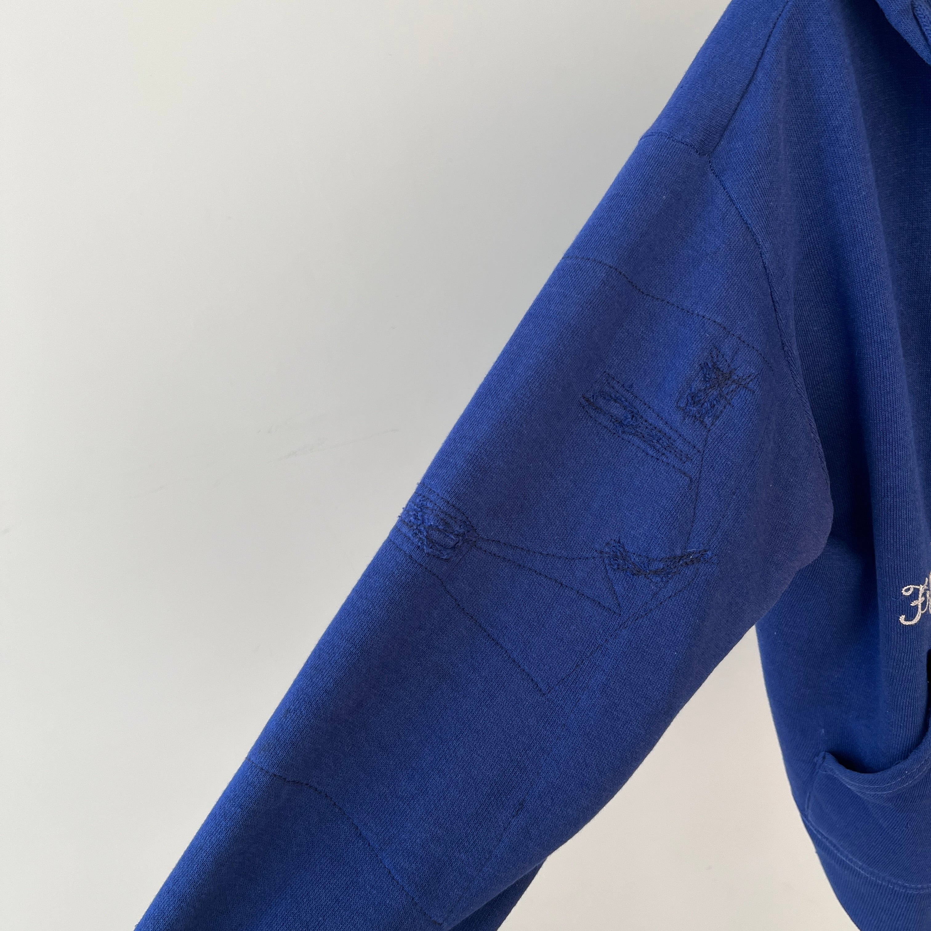 1970s Navy Blue Repaired Beth Rivkah Zip Up Hoodie