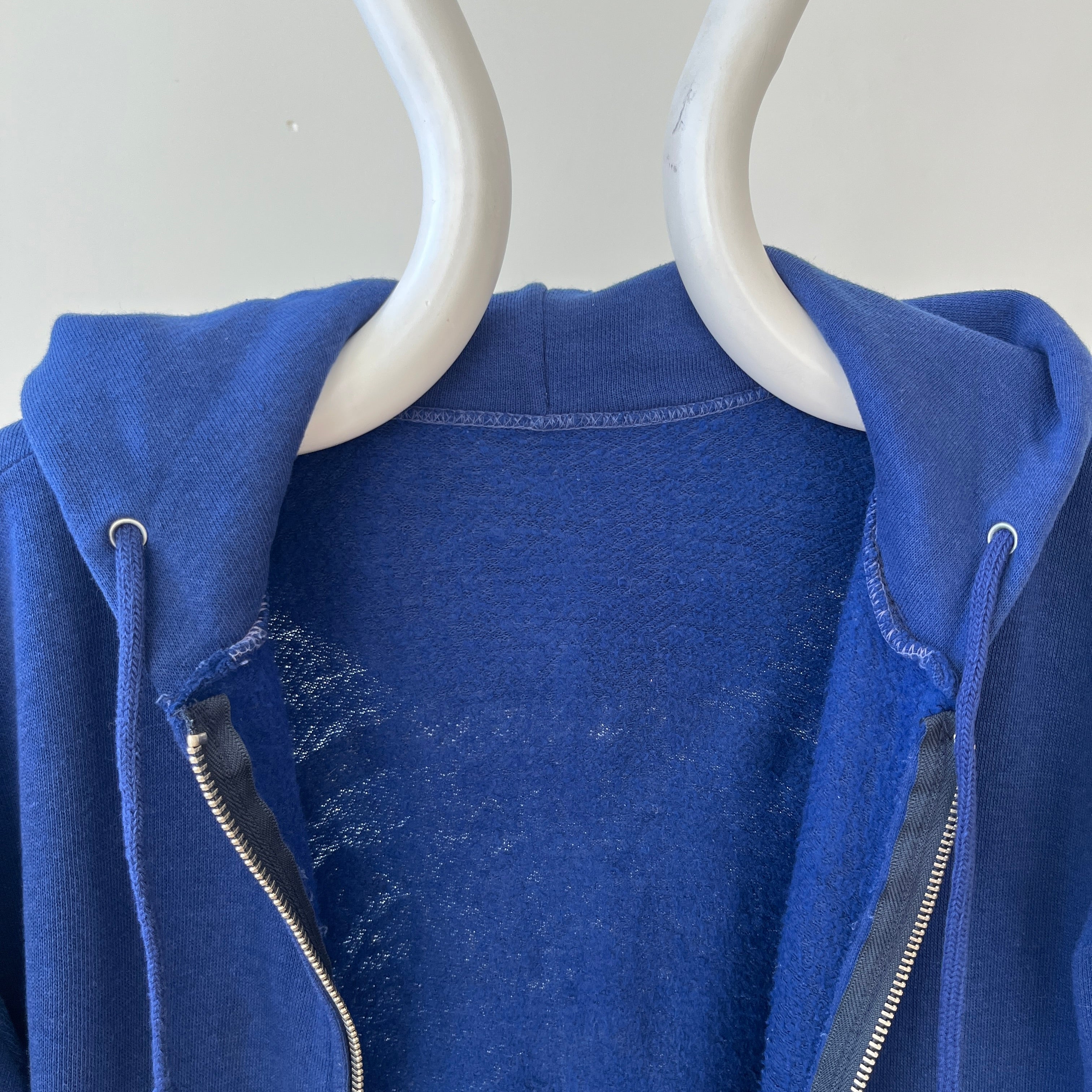 1970s Navy Blue Repaired Beth Rivkah Zip Up Hoodie