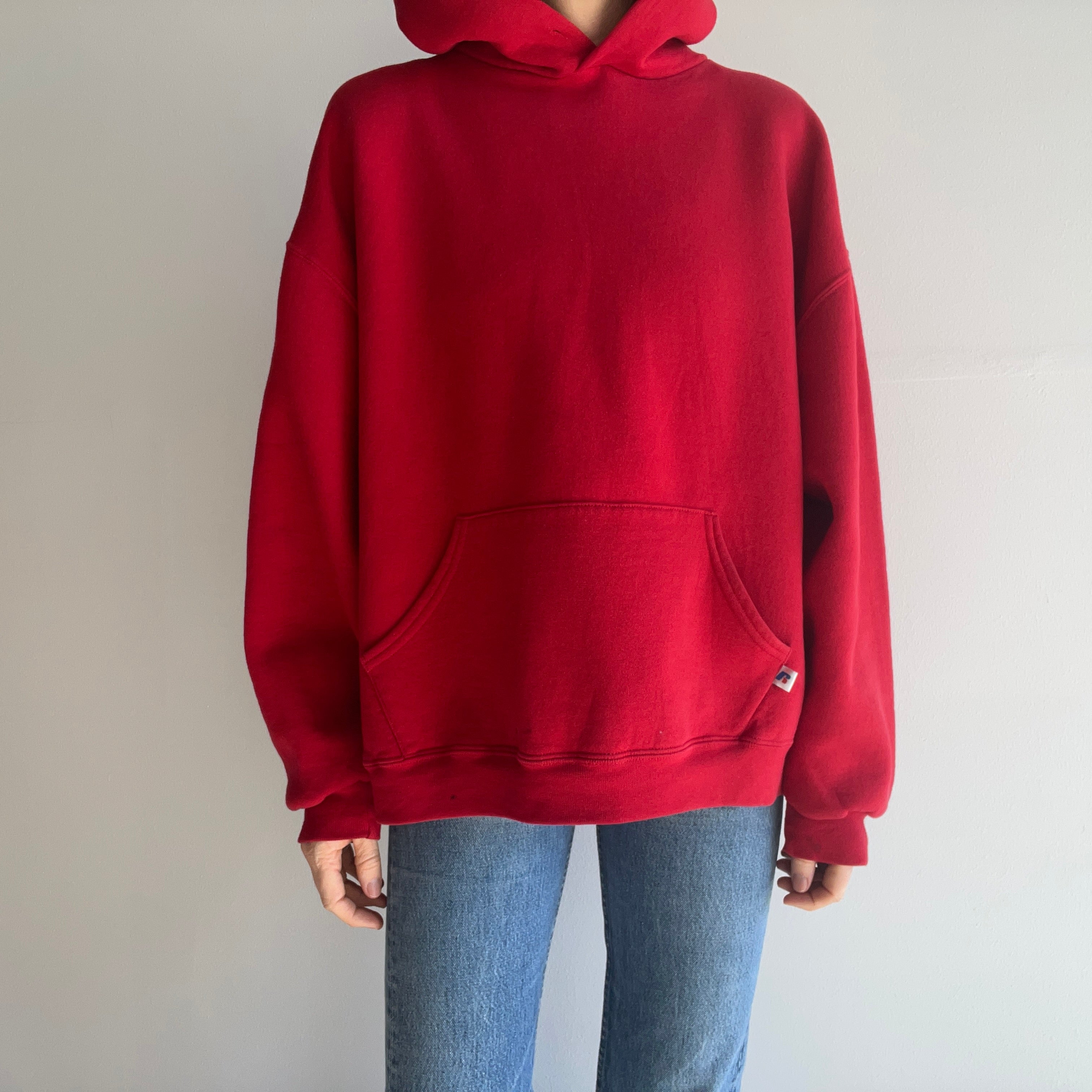 2000 Blank Red Medium Weight Pull Over Hoodie. by Russell