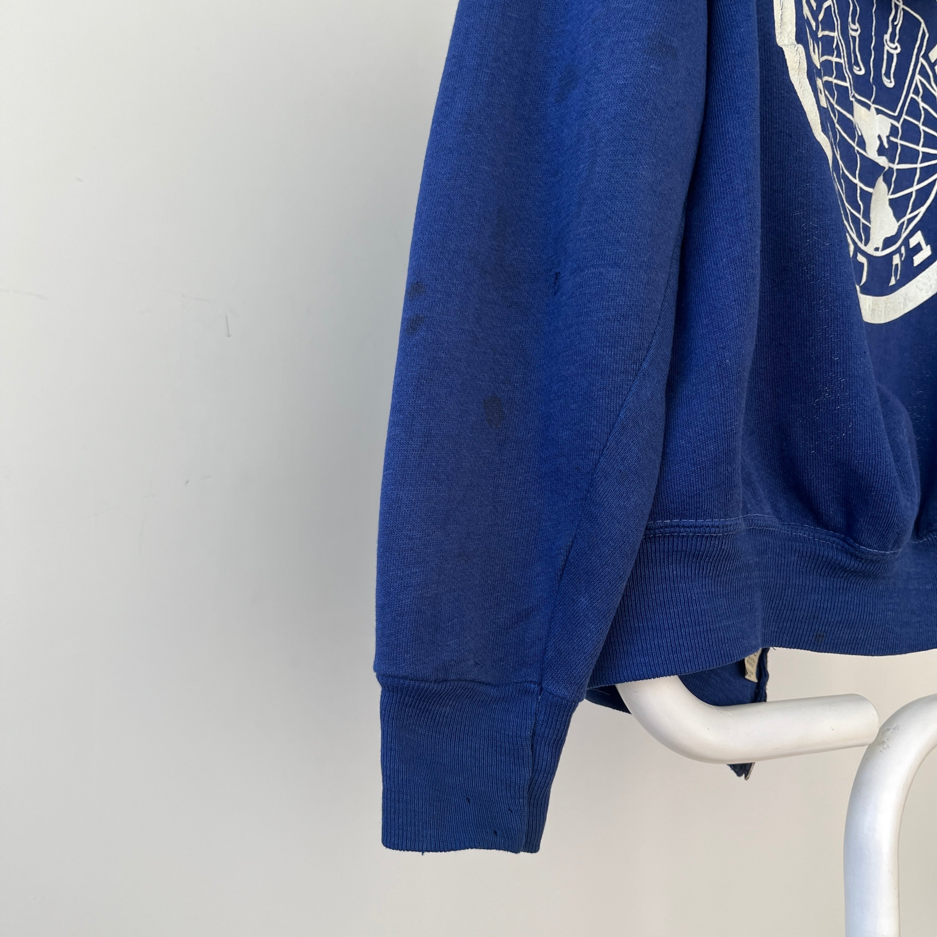 1970s Navy Blue Repaired Beth Rivkah Zip Up Hoodie