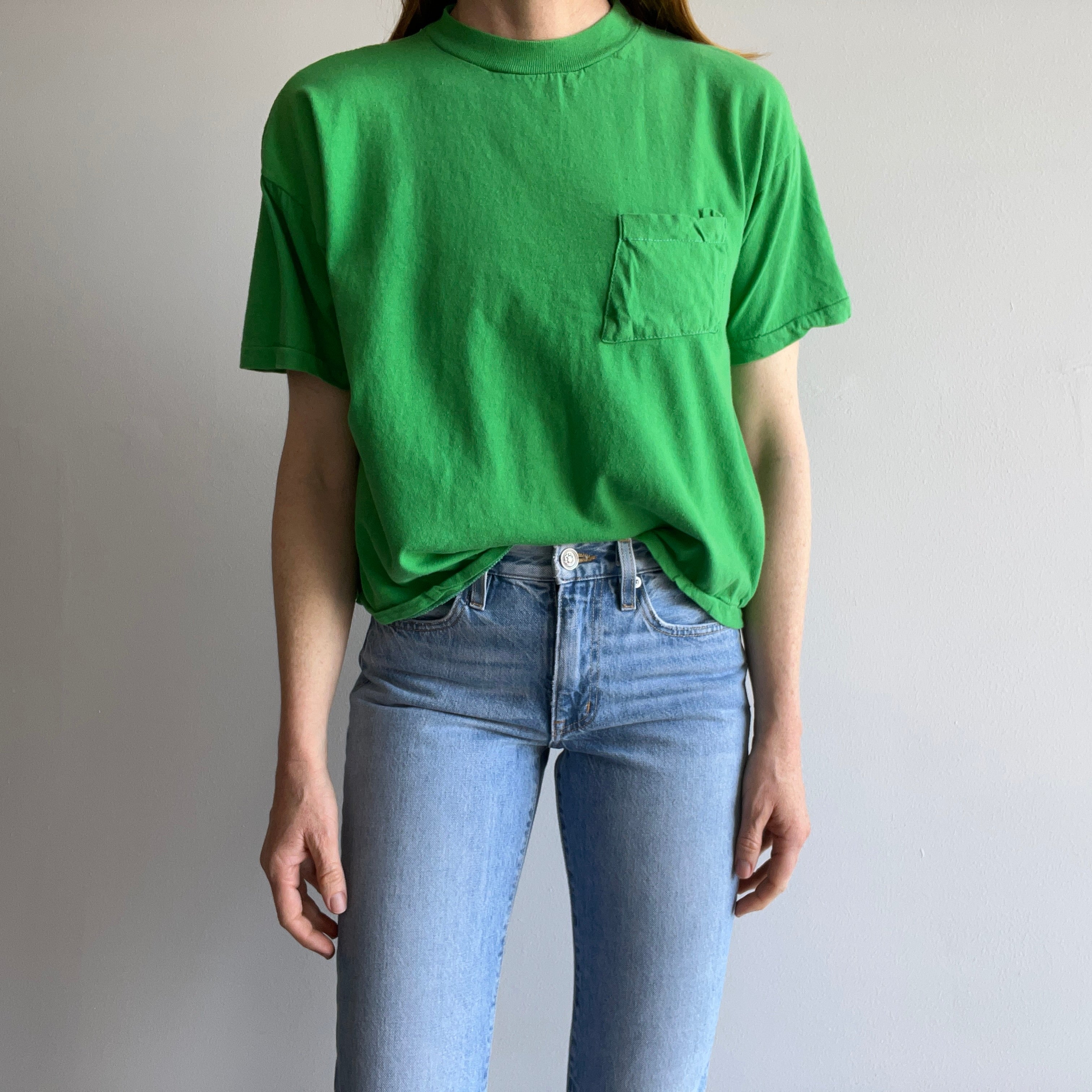 1980s The Slouchiest Kelly Green Pocket Tee Ever Made In The 80s, Maybe