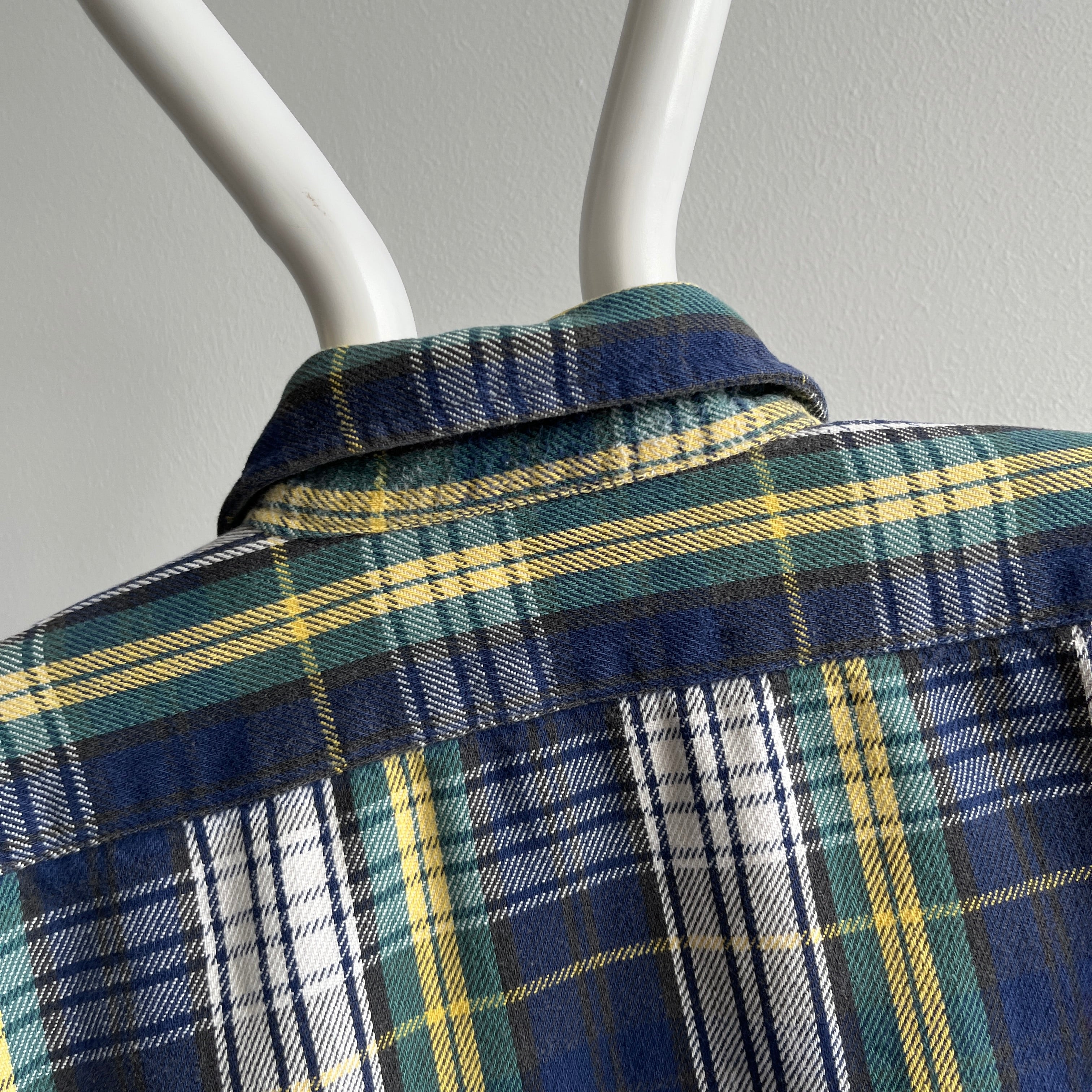 1980s Work N' Sport Blue and Yellow Cotton Plaid Flannel