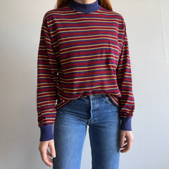 1970s Soft, Thin, Mended, Striped, Pocket Slouchy Long Sleeve Shirt