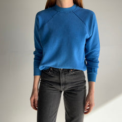 1980s American Fleecewear Soft and Cozy Faded Blue Raglan