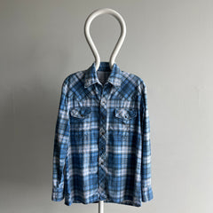 1970s Lightweight Cotton Cowboy Snap Flannel Shirt