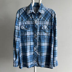 1970s Lightweight Cotton Cowboy Snap Flannel Shirt