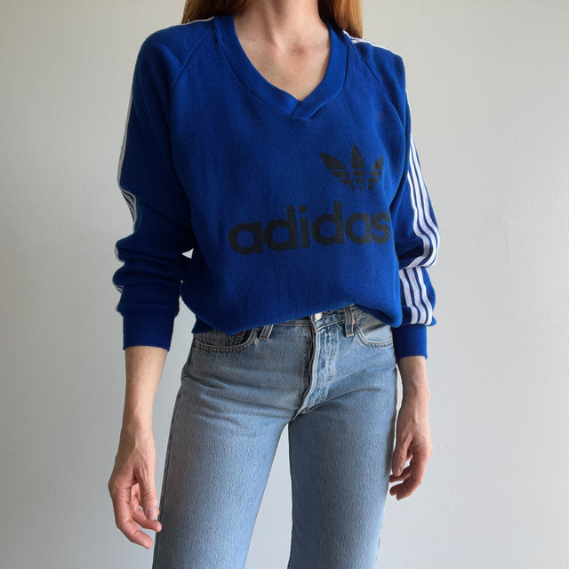 1970s "ADIDAS" triple stripe v-neck - soft and slouchy