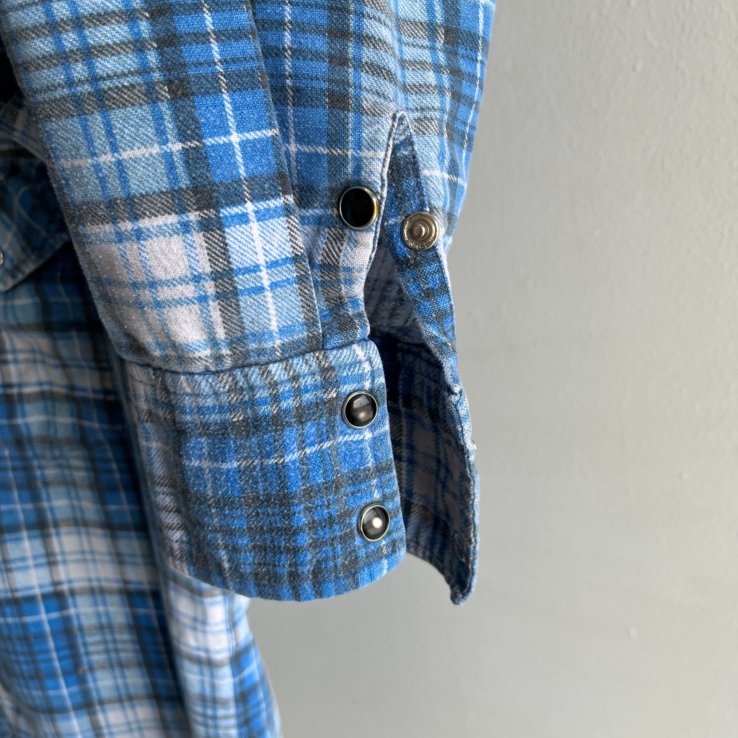 1970s Lightweight Cotton Cowboy Snap Flannel Shirt