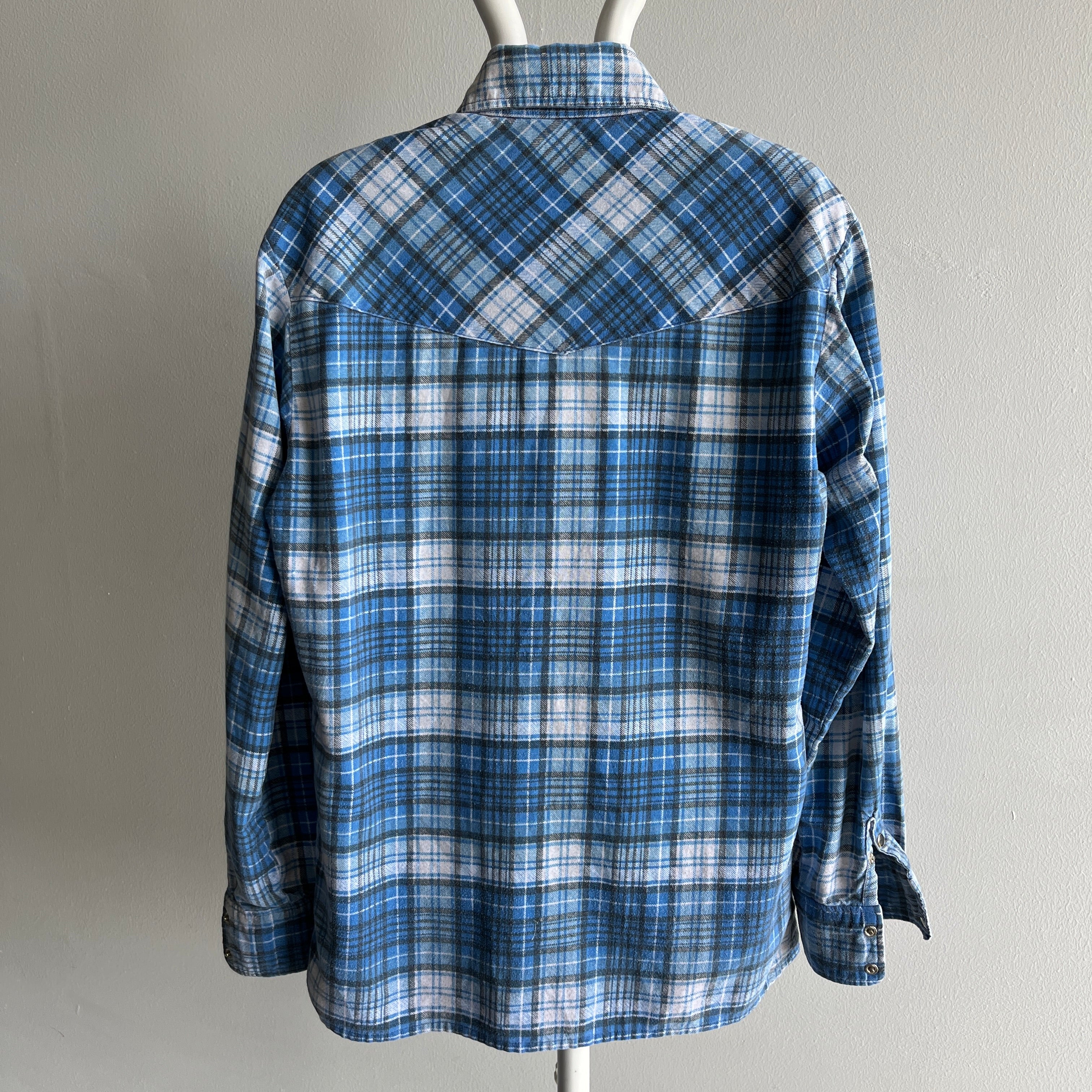 1970s Lightweight Cotton Cowboy Snap Flannel Shirt