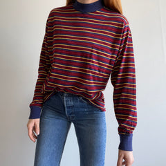 1970s Soft, Thin, Mended, Striped, Pocket Slouchy Long Sleeve Shirt