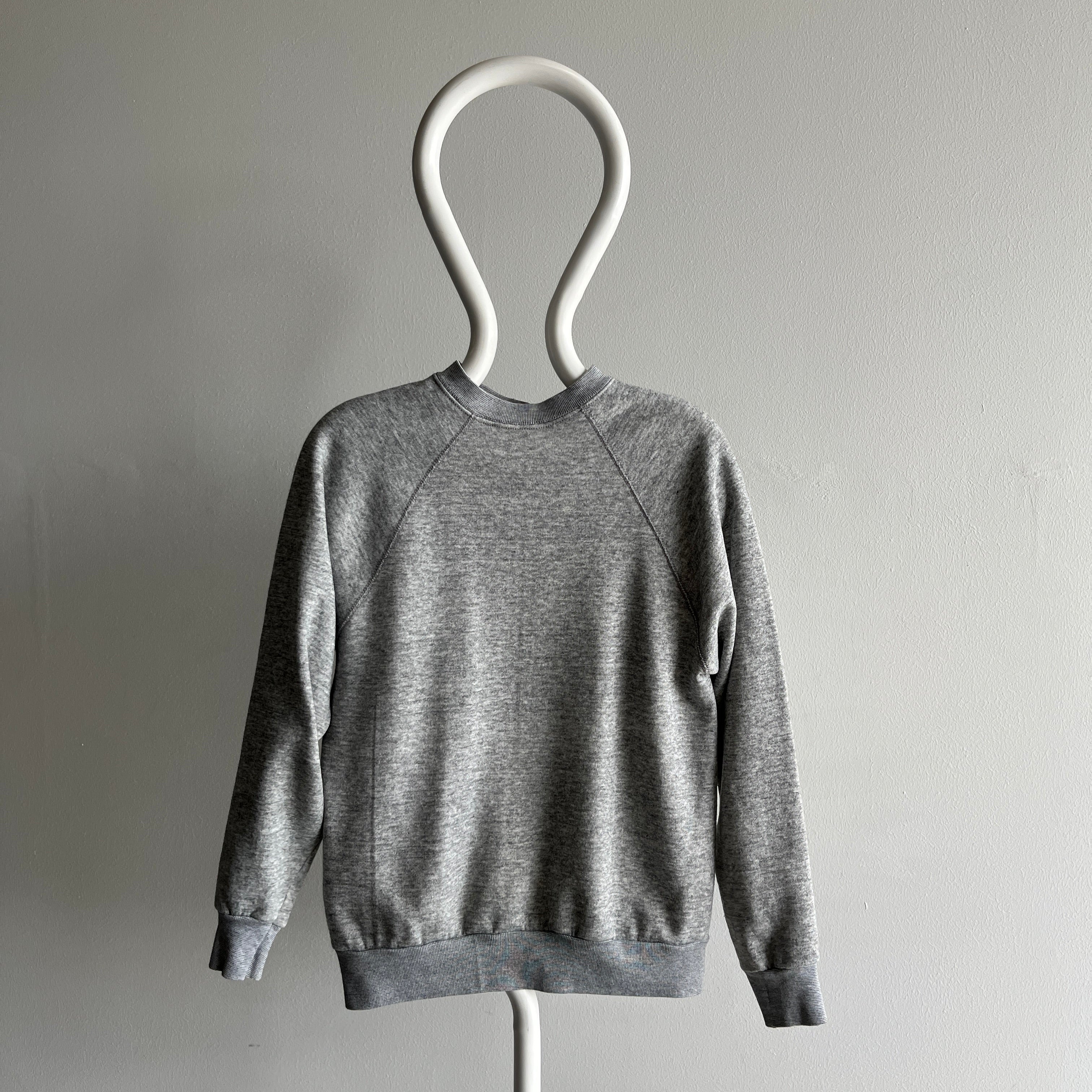 1980s Blank Gray Sweatshirt with a Little Sleeve Mending